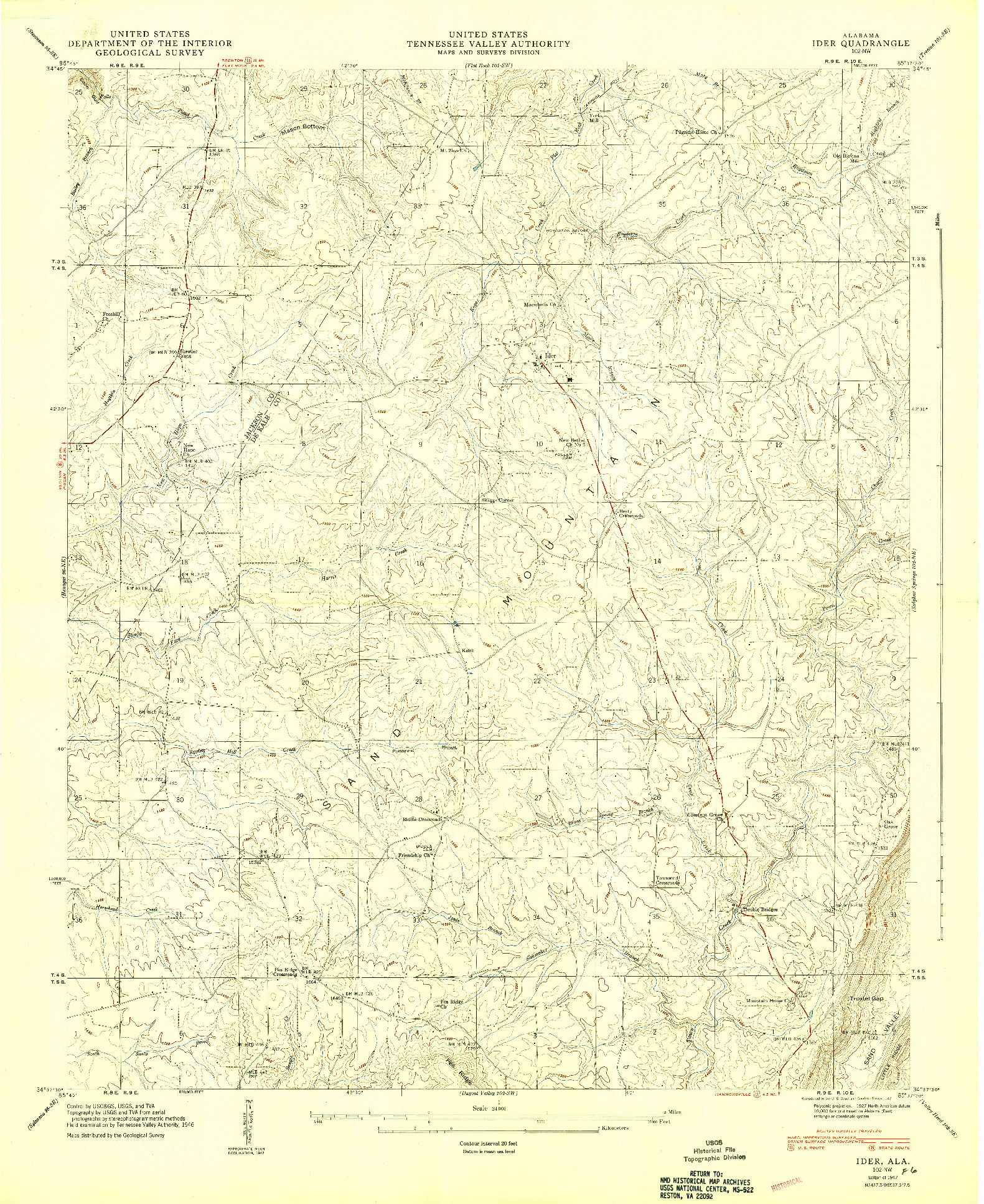 USGS 1:24000-SCALE QUADRANGLE FOR IDER, AL 1947