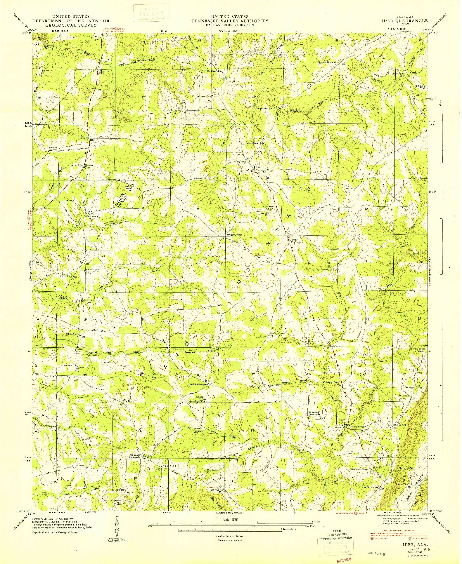USGS 1:24000-SCALE QUADRANGLE FOR IDER, AL 1947