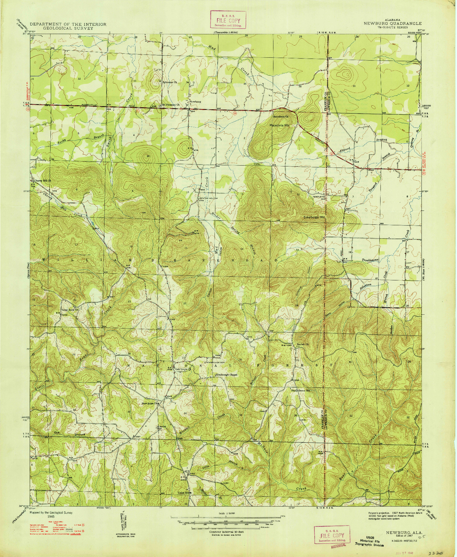 USGS 1:24000-SCALE QUADRANGLE FOR NEWBURG, AL 1947