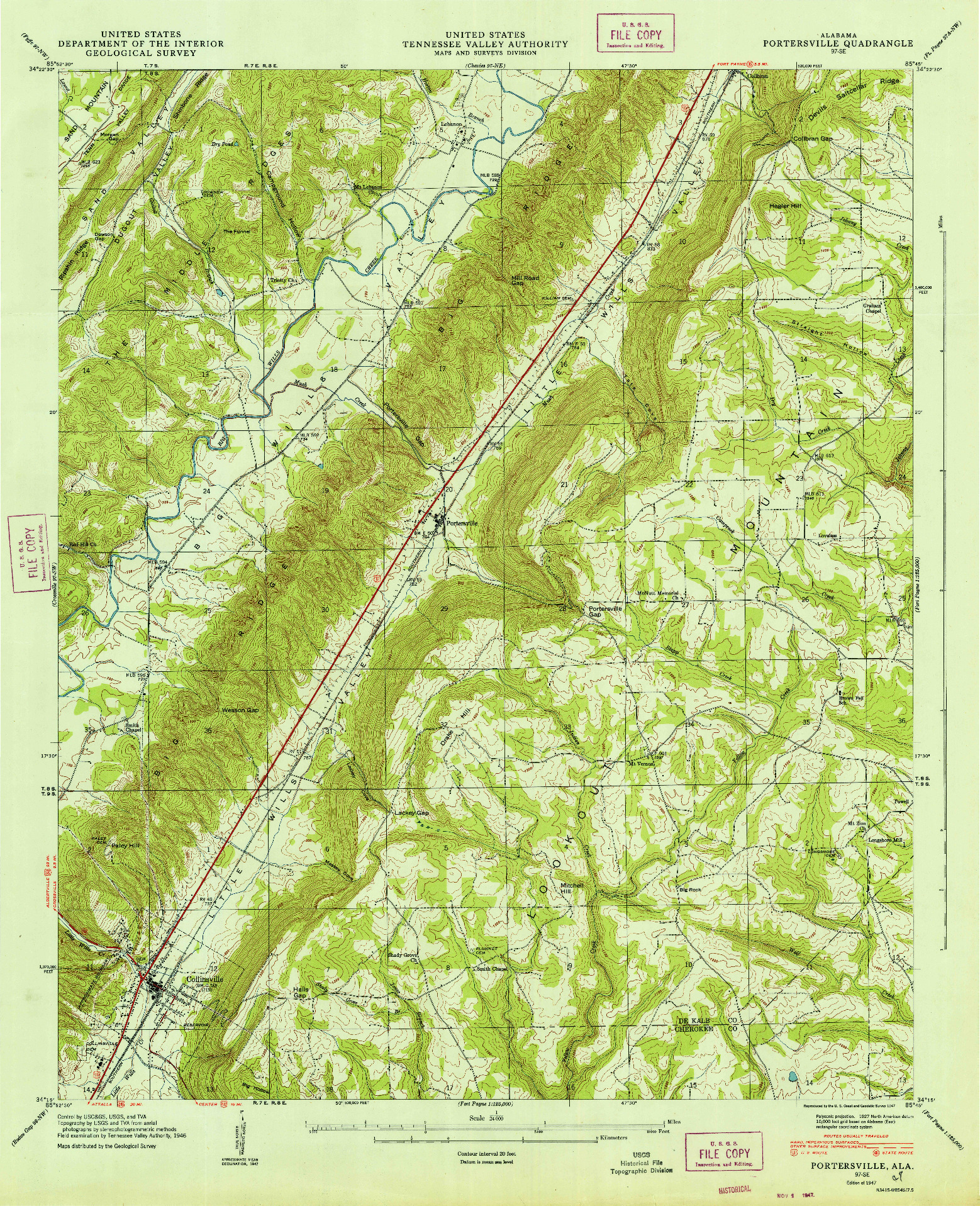 USGS 1:24000-SCALE QUADRANGLE FOR PORTERSVILLE, AL 1947