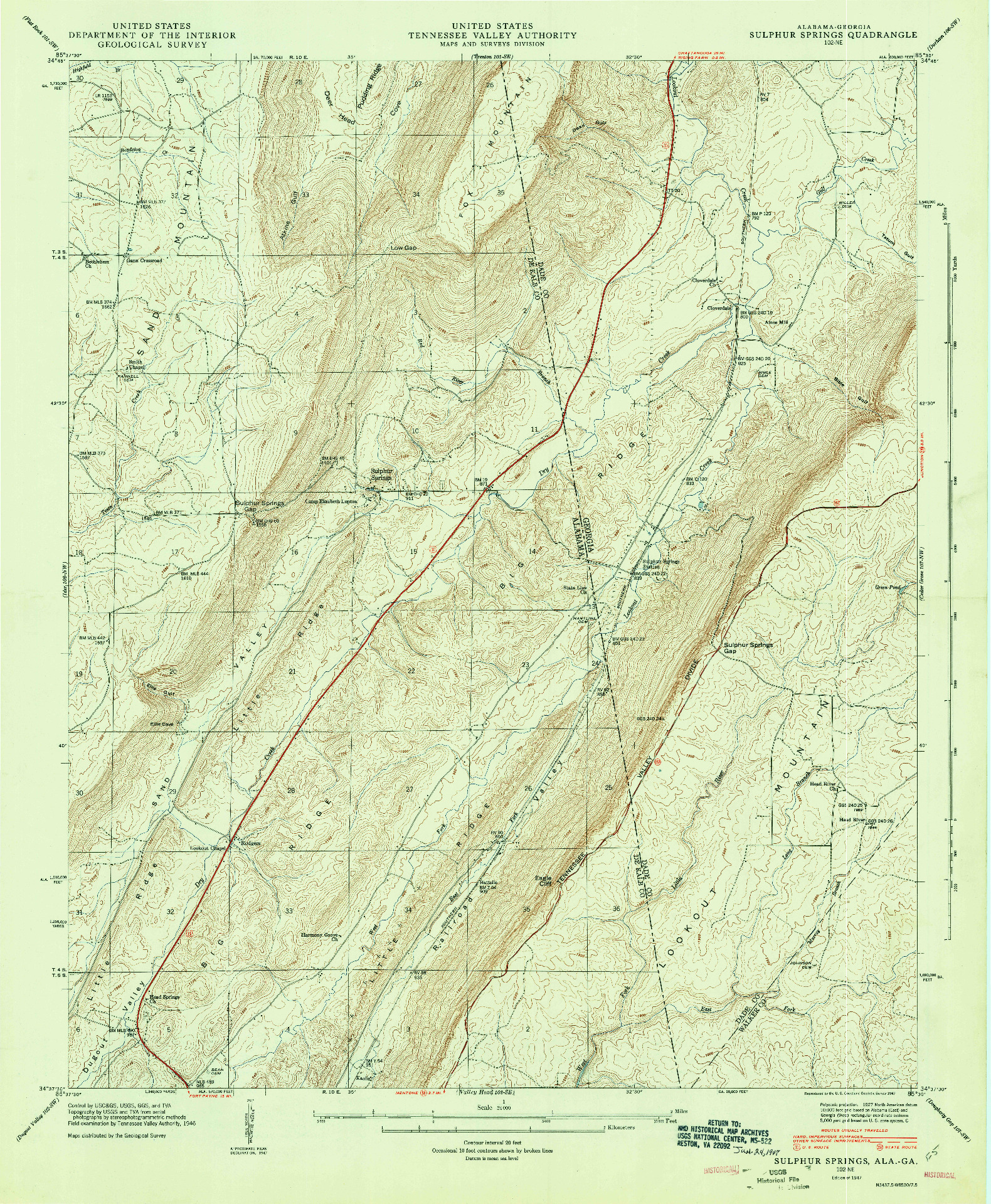 USGS 1:24000-SCALE QUADRANGLE FOR SULPHUR SPRINGS, AL 1947