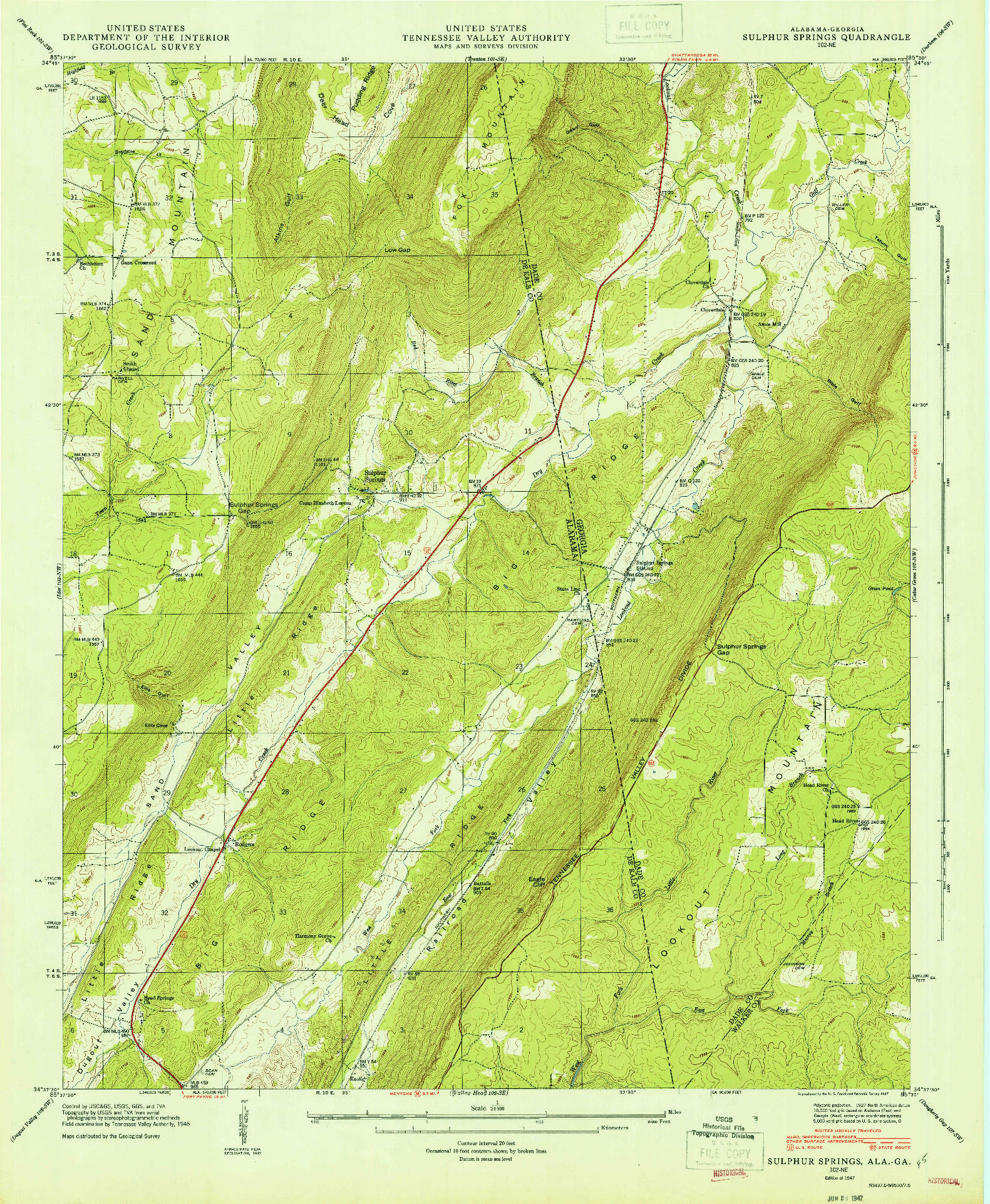 USGS 1:24000-SCALE QUADRANGLE FOR SULPHUR SPRINGS, AL 1947