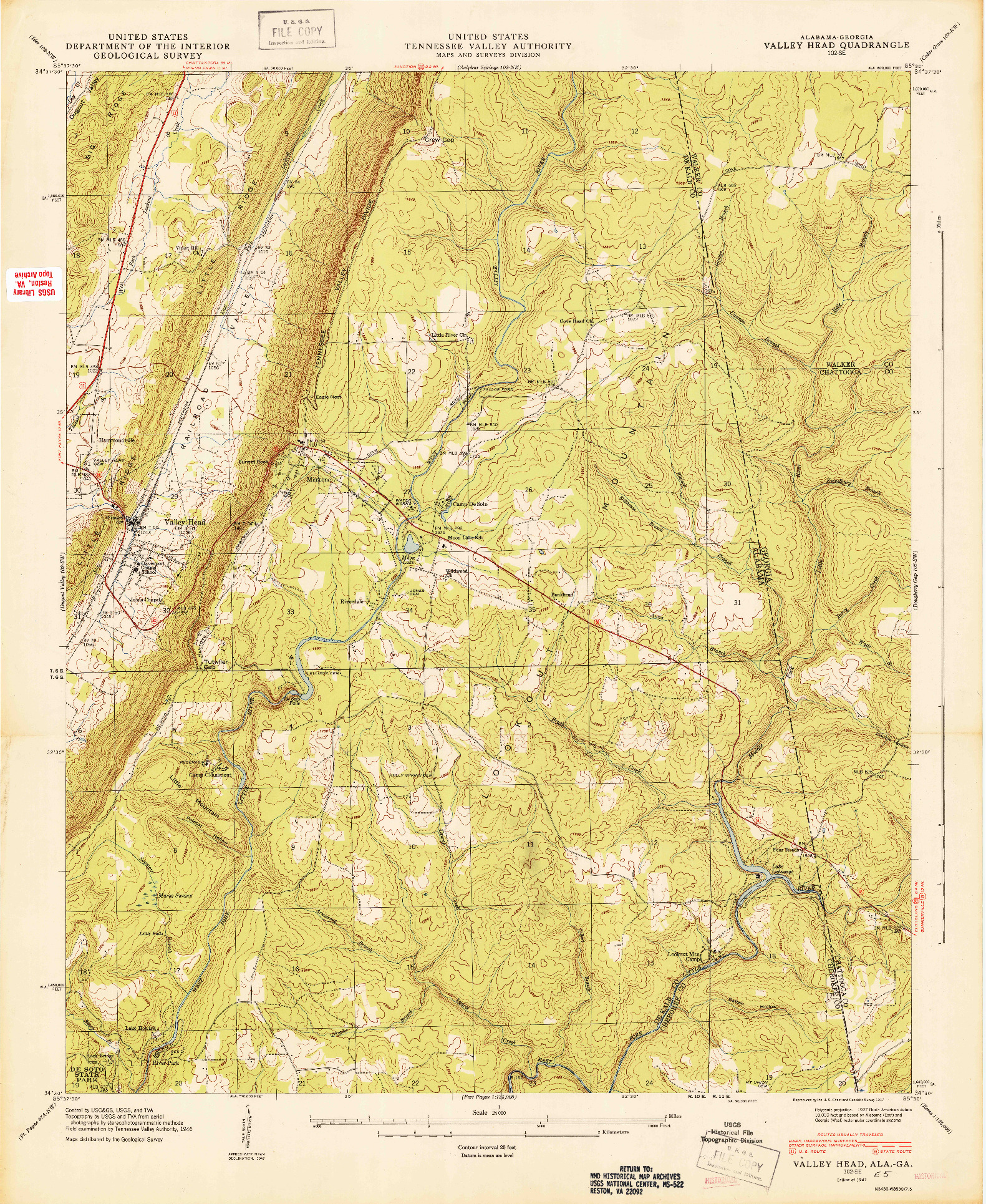 USGS 1:24000-SCALE QUADRANGLE FOR VALLEY HEAD, AL 1947