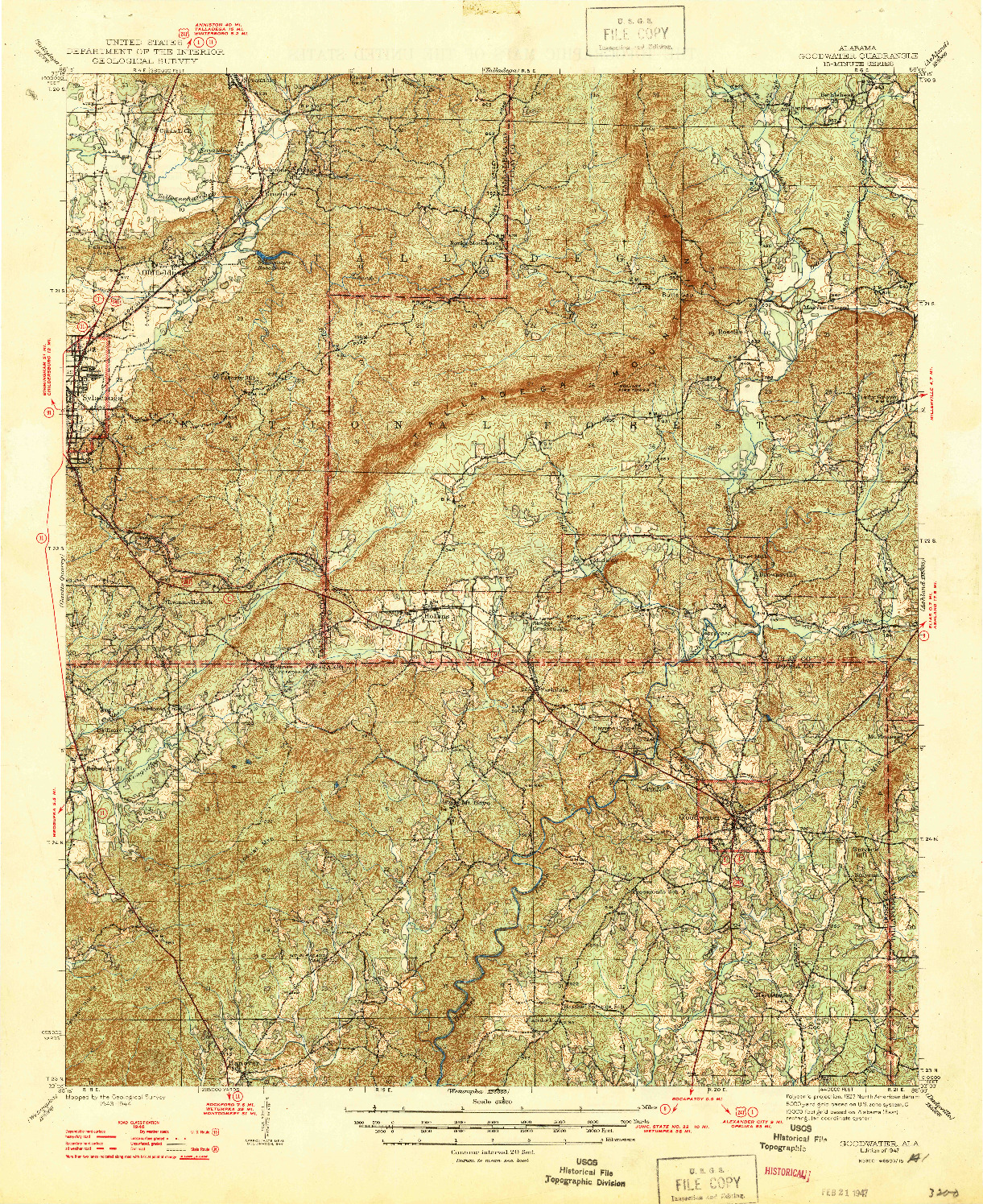 USGS 1:62500-SCALE QUADRANGLE FOR GOODWATER, AL 1947