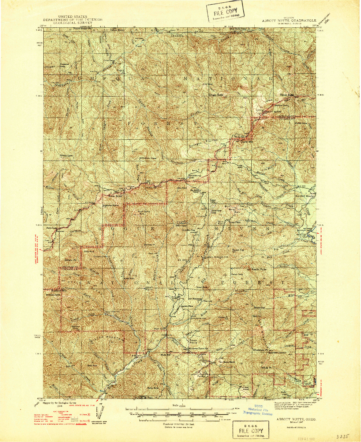 USGS 1:62500-SCALE QUADRANGLE FOR ABBOTT BUTTE, OR 1947