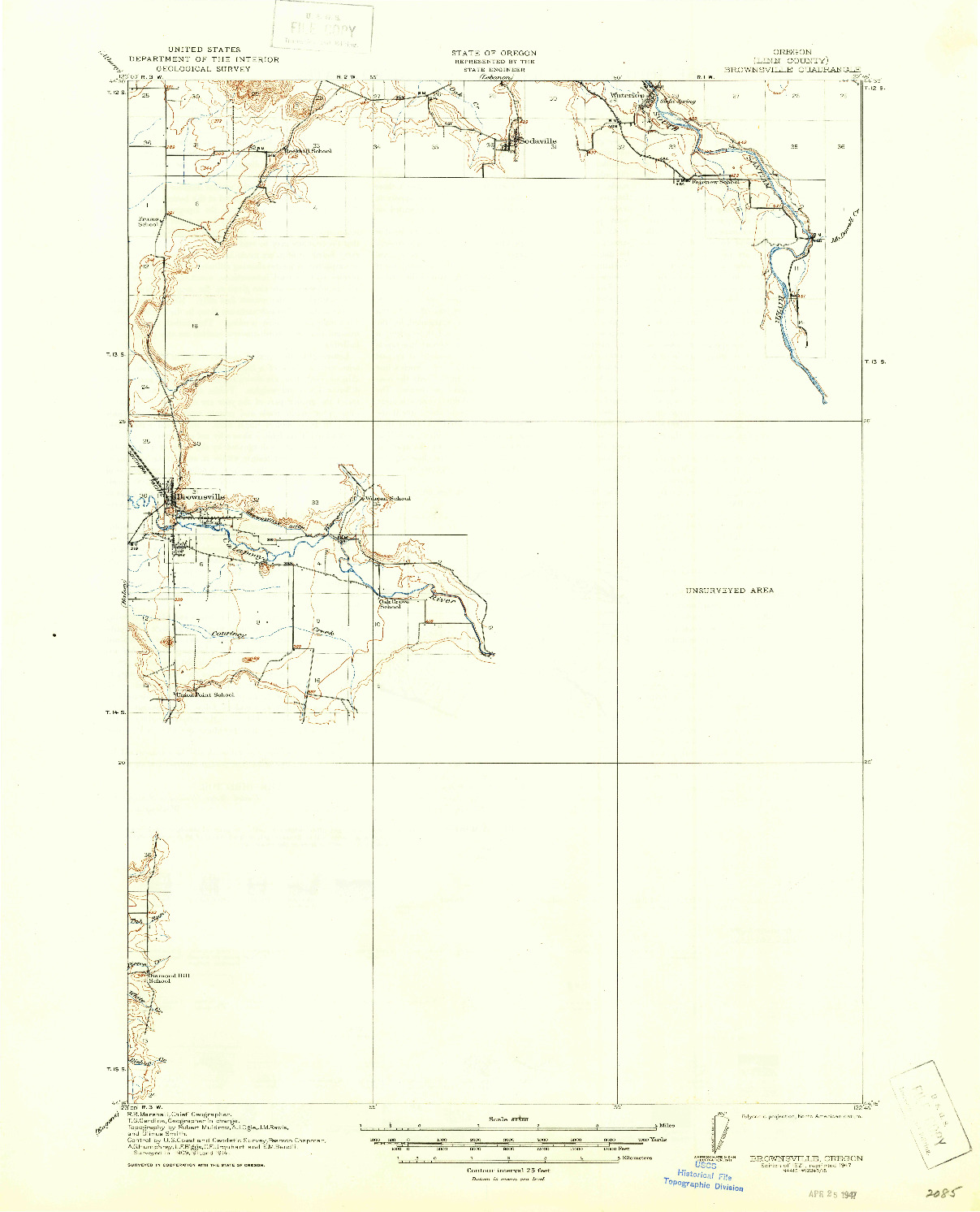 USGS 1:62500-SCALE QUADRANGLE FOR BROWNSVILLE, OR 1921