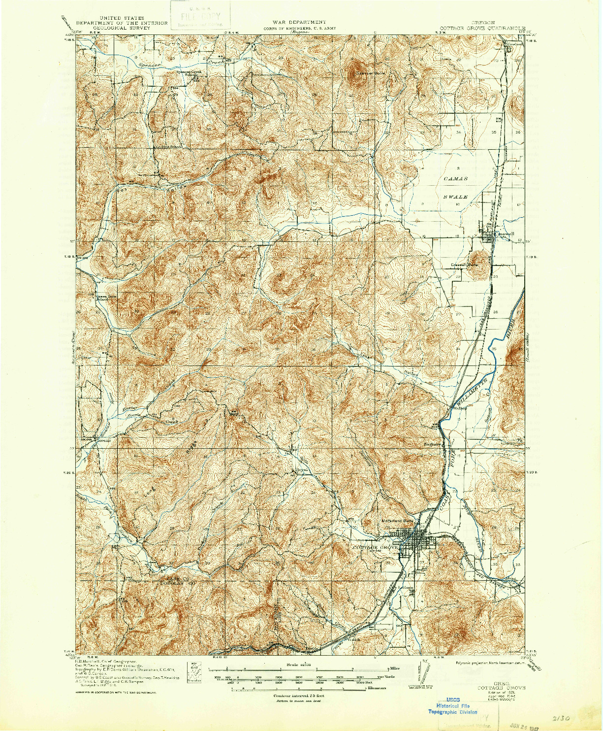 USGS 1:62500-SCALE QUADRANGLE FOR COTTAGE GROVE, OR 1921