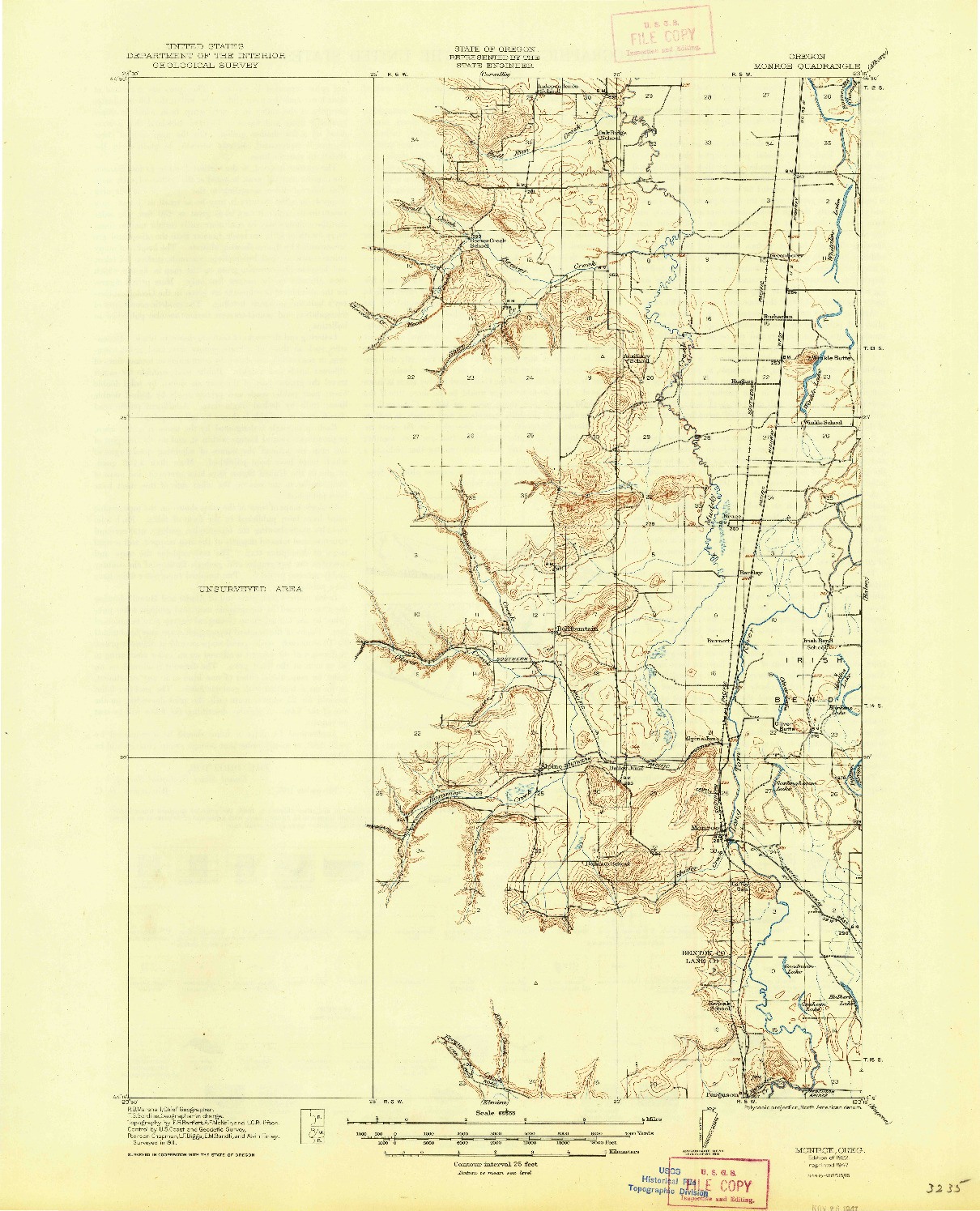 USGS 1:62500-SCALE QUADRANGLE FOR MONROE, OR 1922
