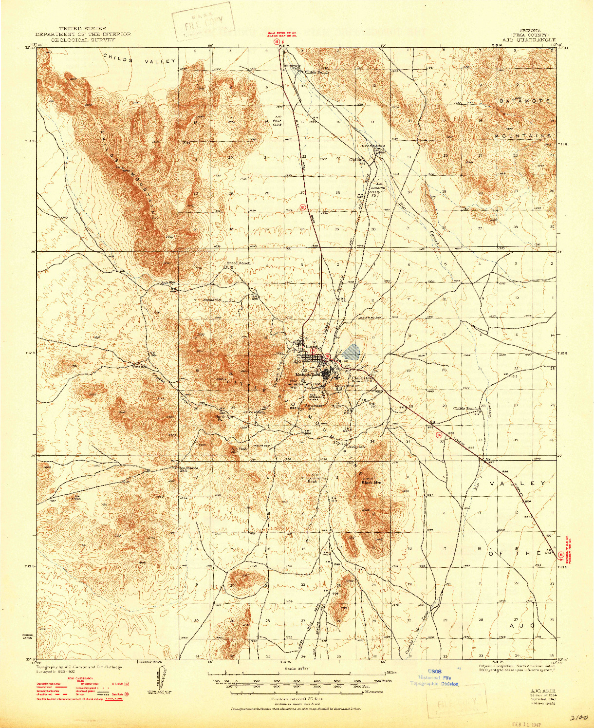 USGS 1:62500-SCALE QUADRANGLE FOR AJO, AZ 1934