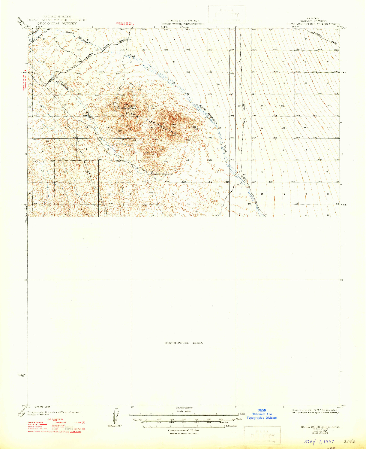 USGS 1:62500-SCALE QUADRANGLE FOR BUCK MOUNTAINS, AZ 1929