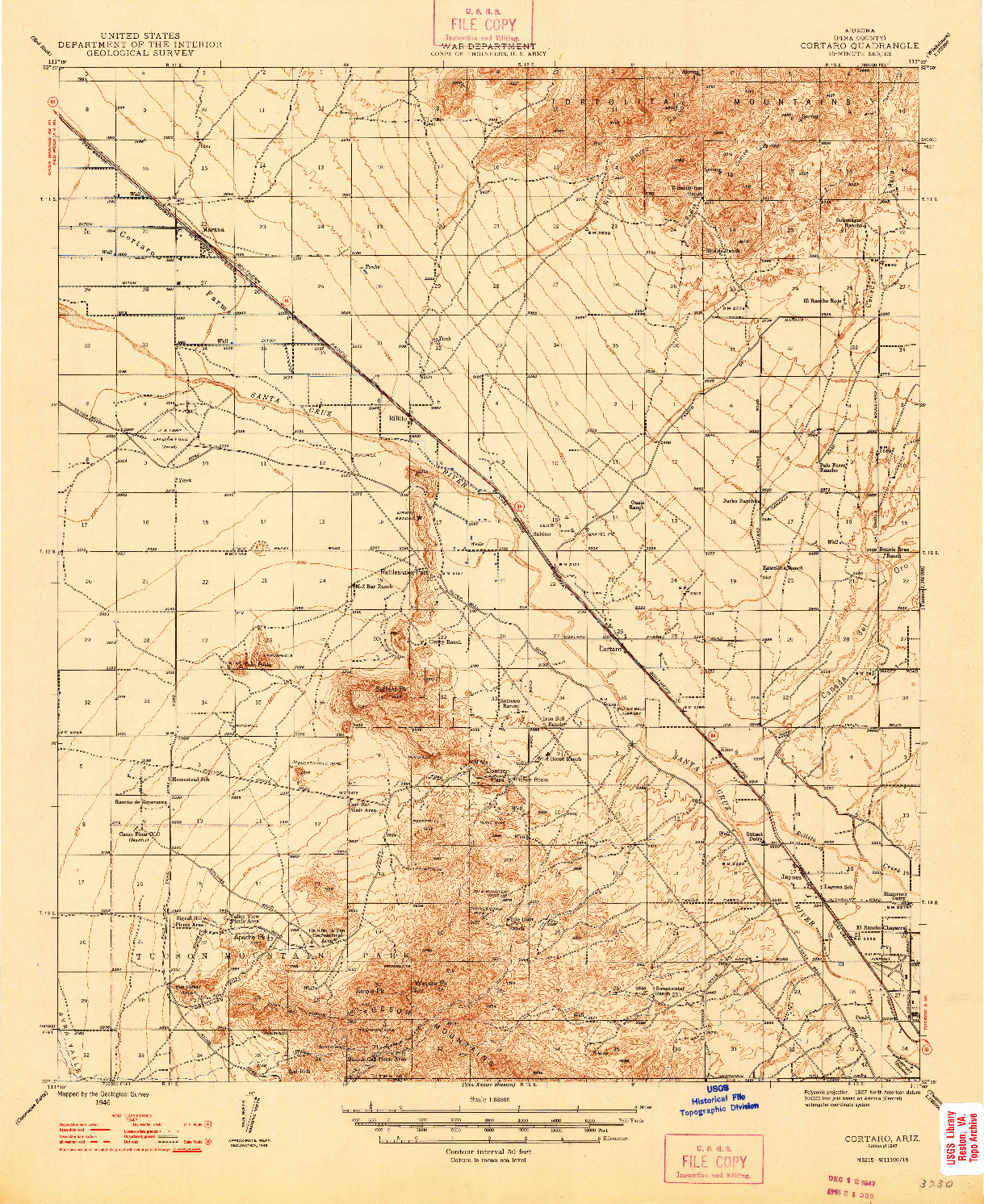 USGS 1:62500-SCALE QUADRANGLE FOR CORTARO, AZ 1947