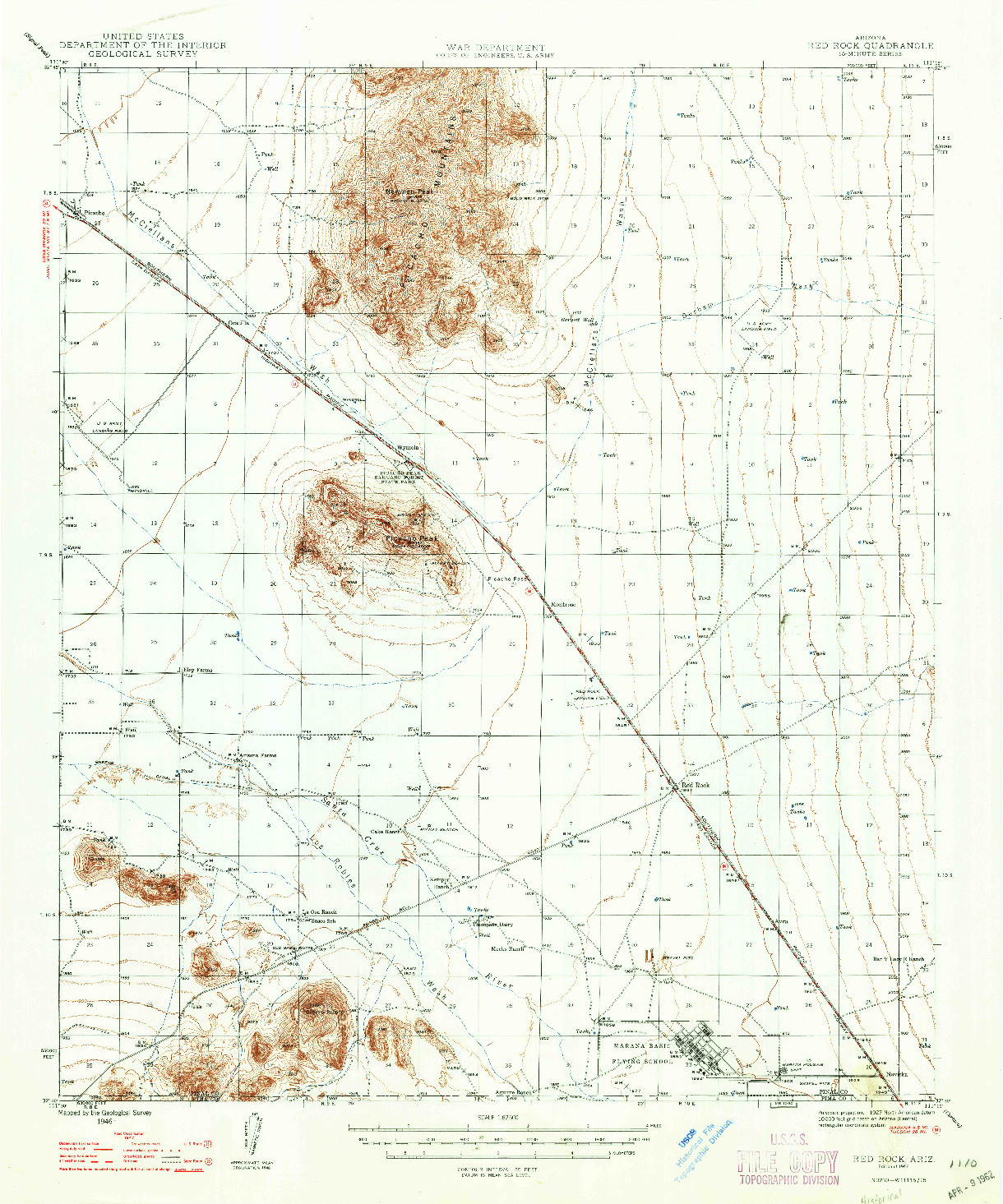 USGS 1:62500-SCALE QUADRANGLE FOR RED ROCK, AZ 1947