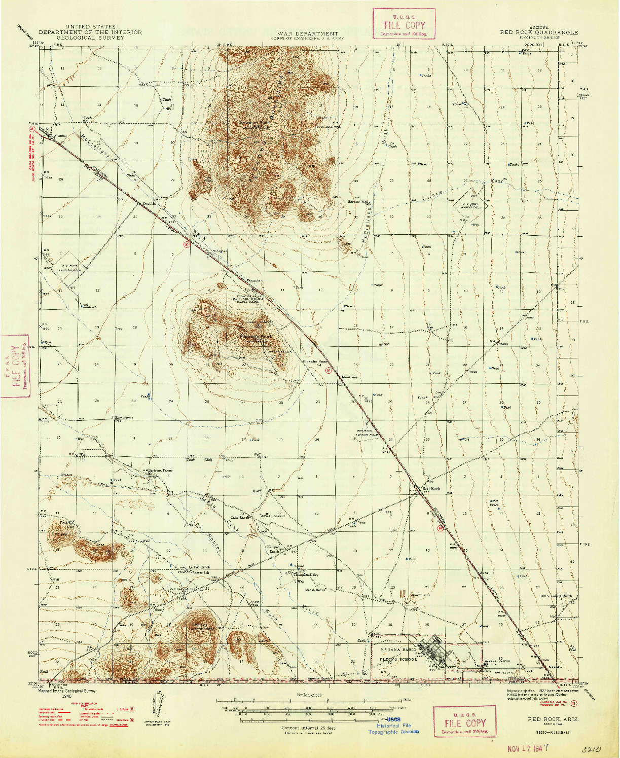 USGS 1:62500-SCALE QUADRANGLE FOR RED ROCK, AZ 1947