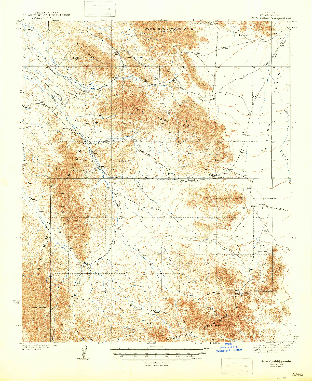USGS 1:62500-SCALE QUADRANGLE FOR TRIGO PEAKS, AZ 1939