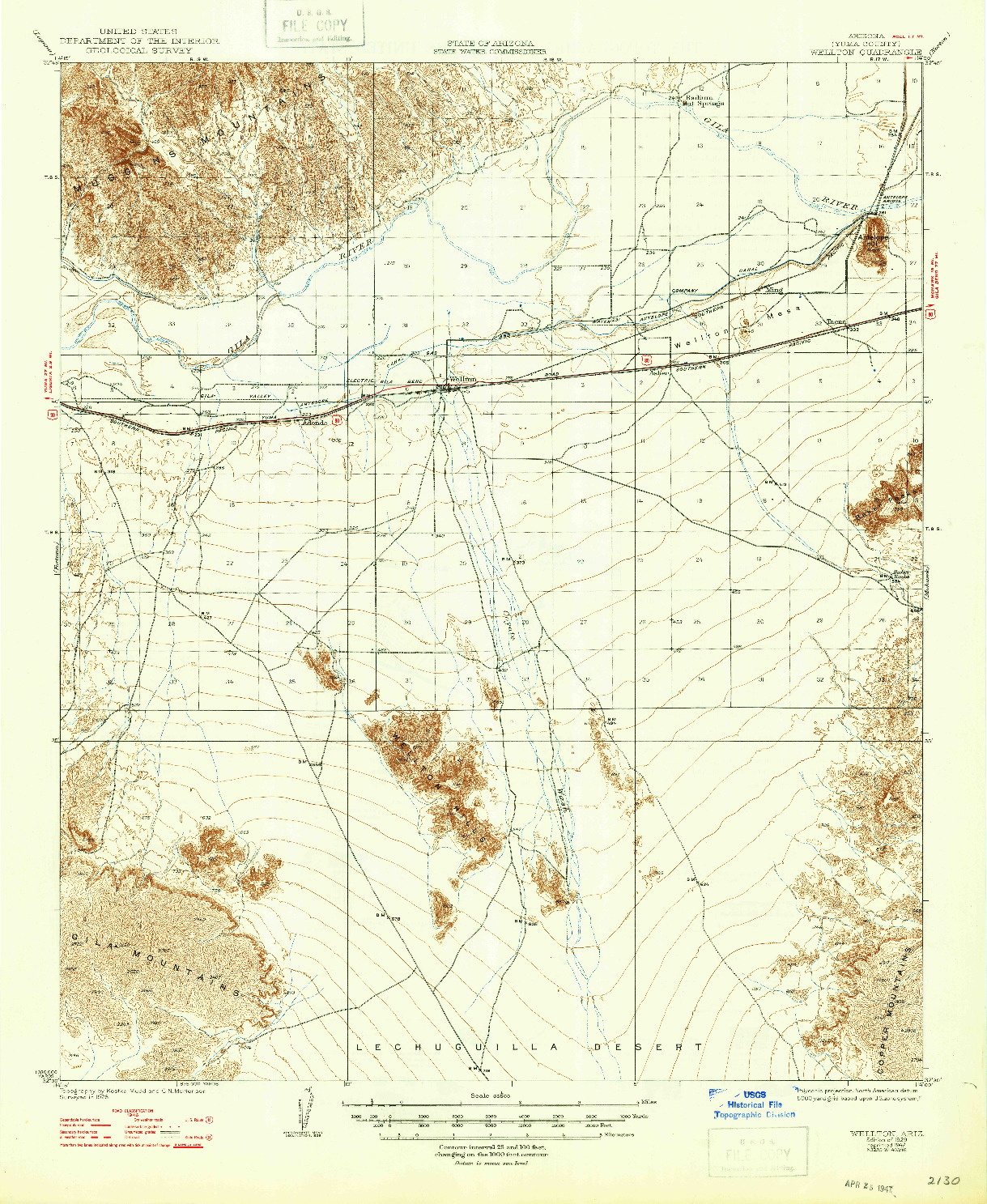 USGS 1:62500-SCALE QUADRANGLE FOR WELLTON, AZ 1929