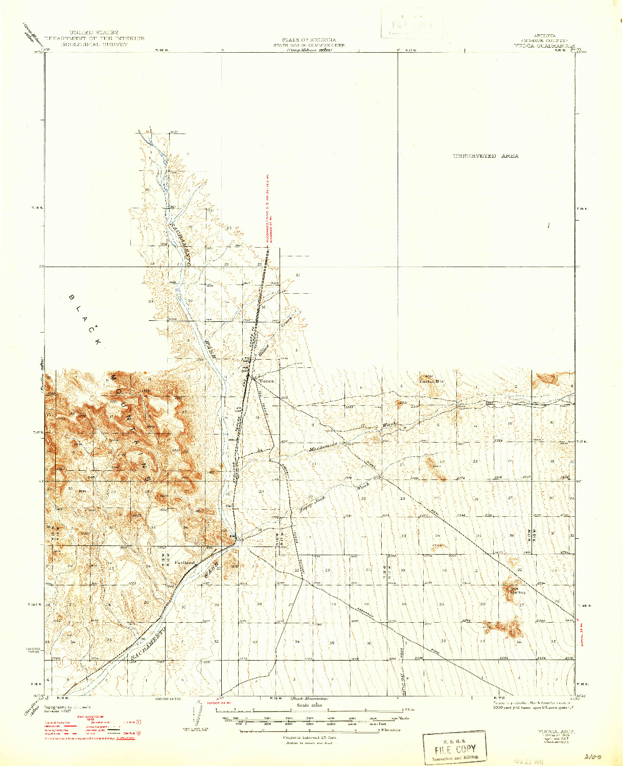 USGS 1:62500-SCALE QUADRANGLE FOR YUCCA, AZ 1929