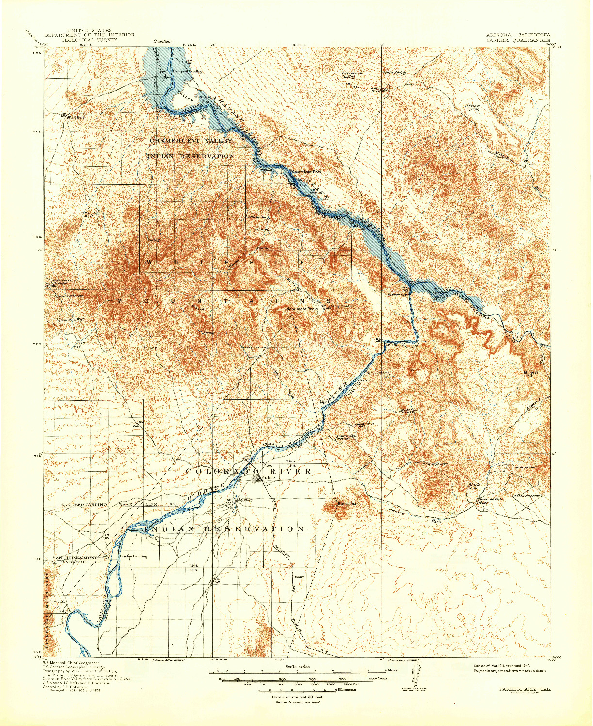 USGS 1:125000-SCALE QUADRANGLE FOR PARKER, AZ 1911