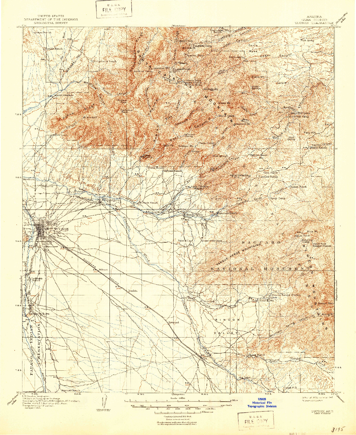 USGS 1:125000-SCALE QUADRANGLE FOR TUCSON, AZ 1905