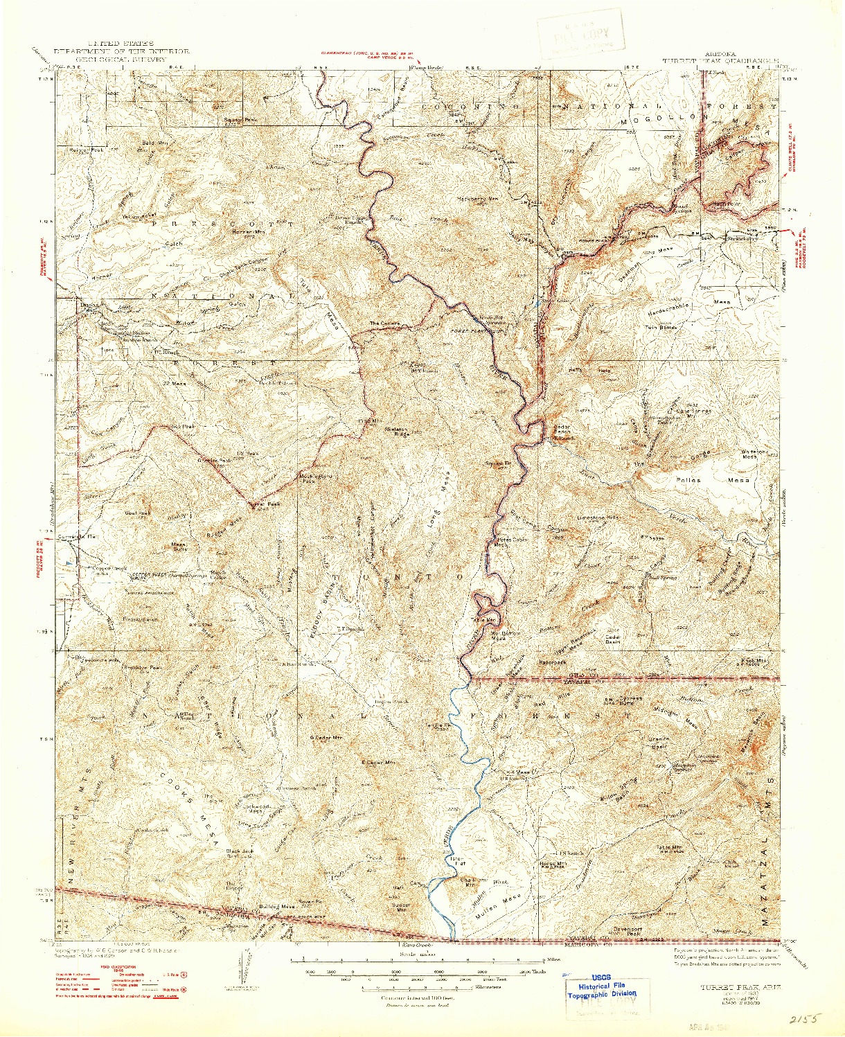 USGS 1:125000-SCALE QUADRANGLE FOR TURRET PEAK, AZ 1933