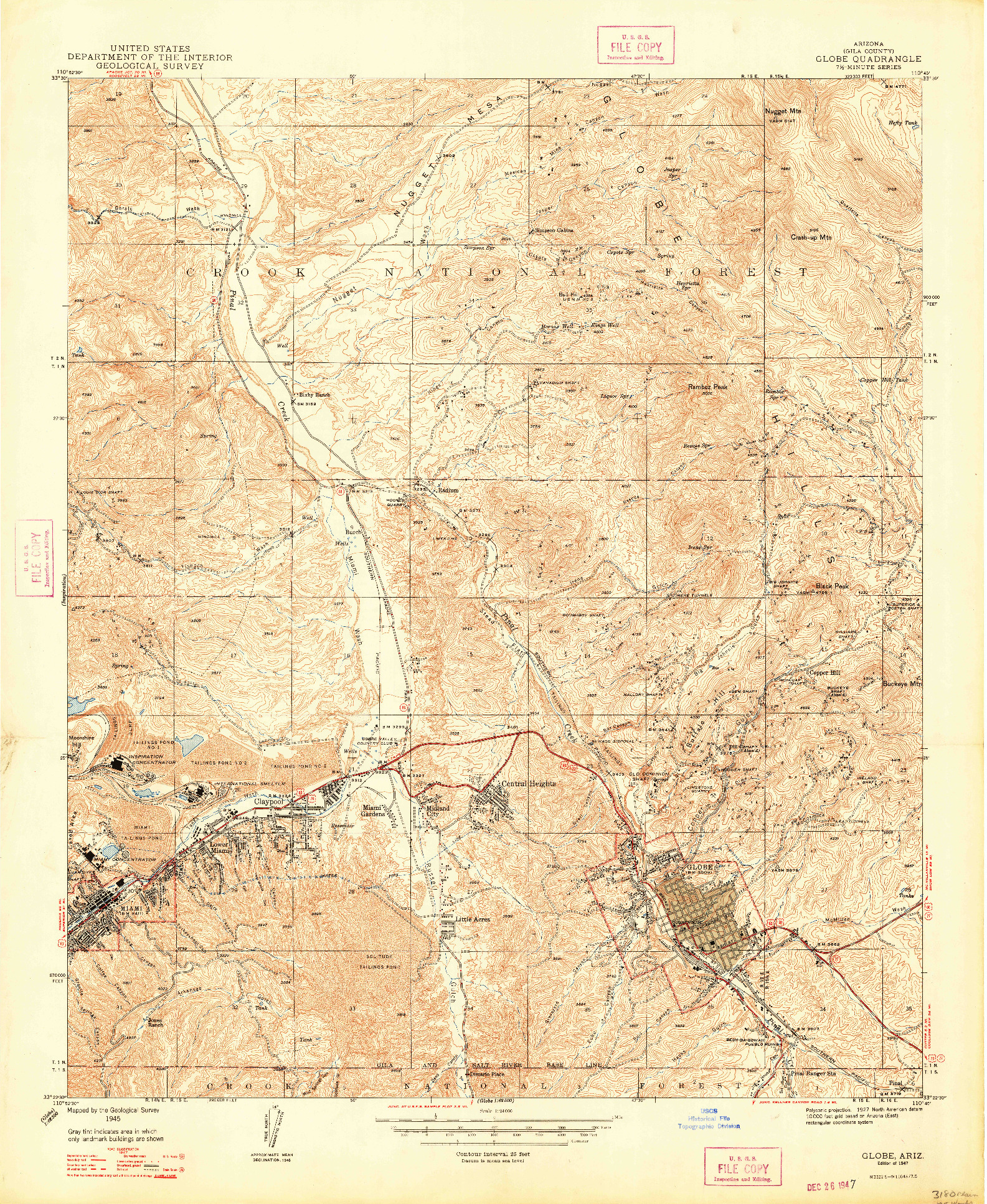 USGS 1:24000-SCALE QUADRANGLE FOR GLOBE, AZ 1945