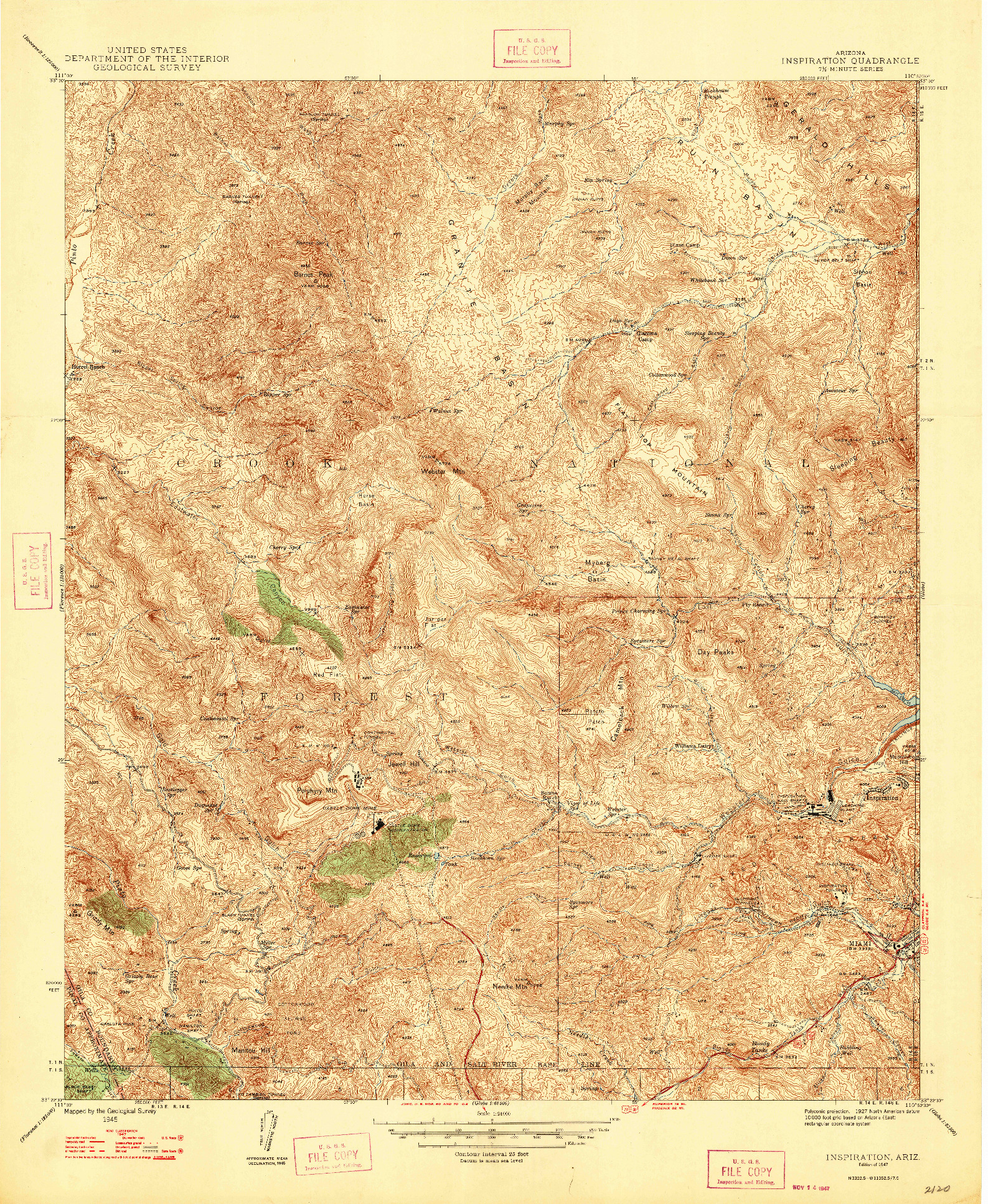 USGS 1:24000-SCALE QUADRANGLE FOR INSPIRATION, AZ 1947