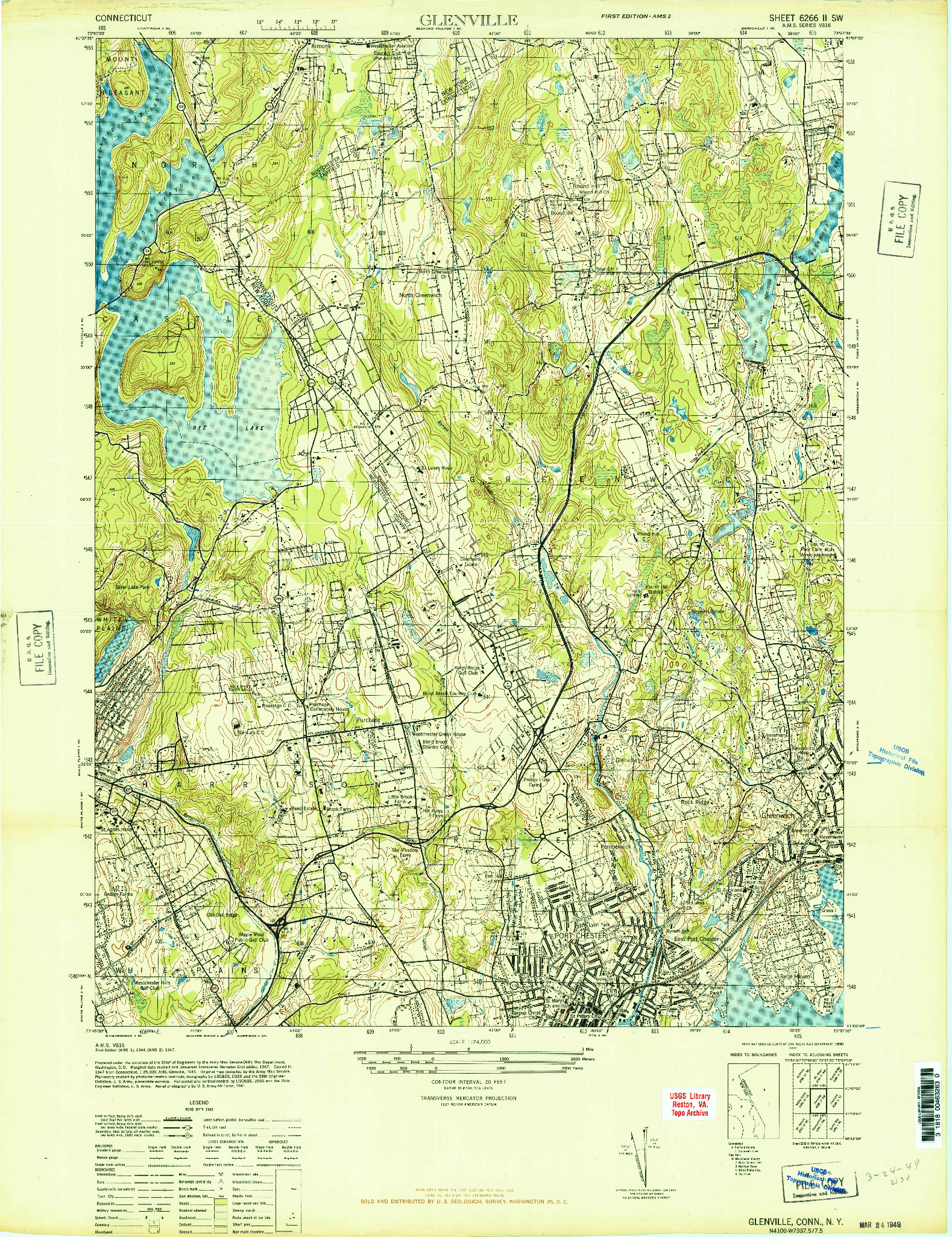 USGS 1:24000-SCALE QUADRANGLE FOR GLENVILLE, CT 1944