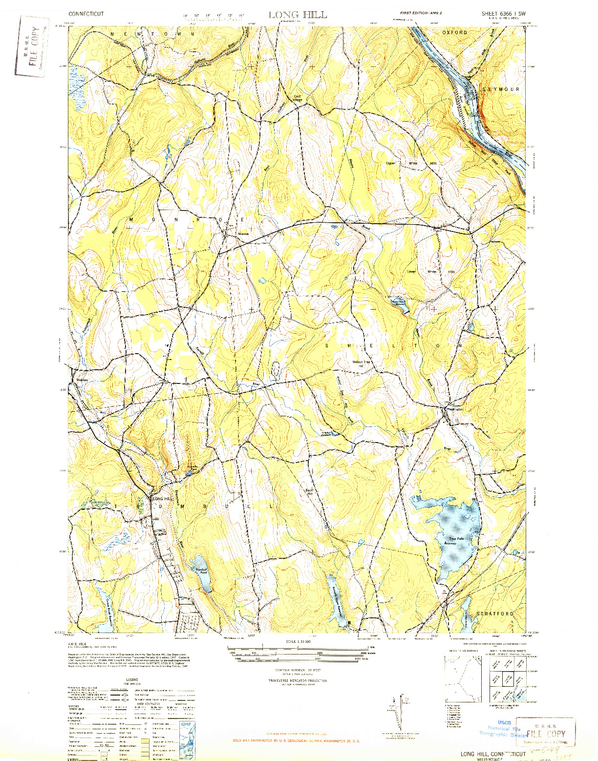 USGS 1:31680-SCALE QUADRANGLE FOR LONG HILL, CT 1947