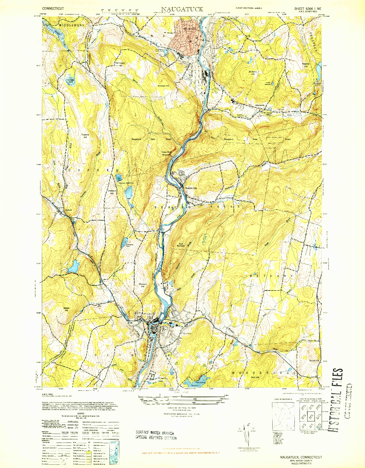 USGS 1:31680-SCALE QUADRANGLE FOR NAUGATUCK, CT 1943