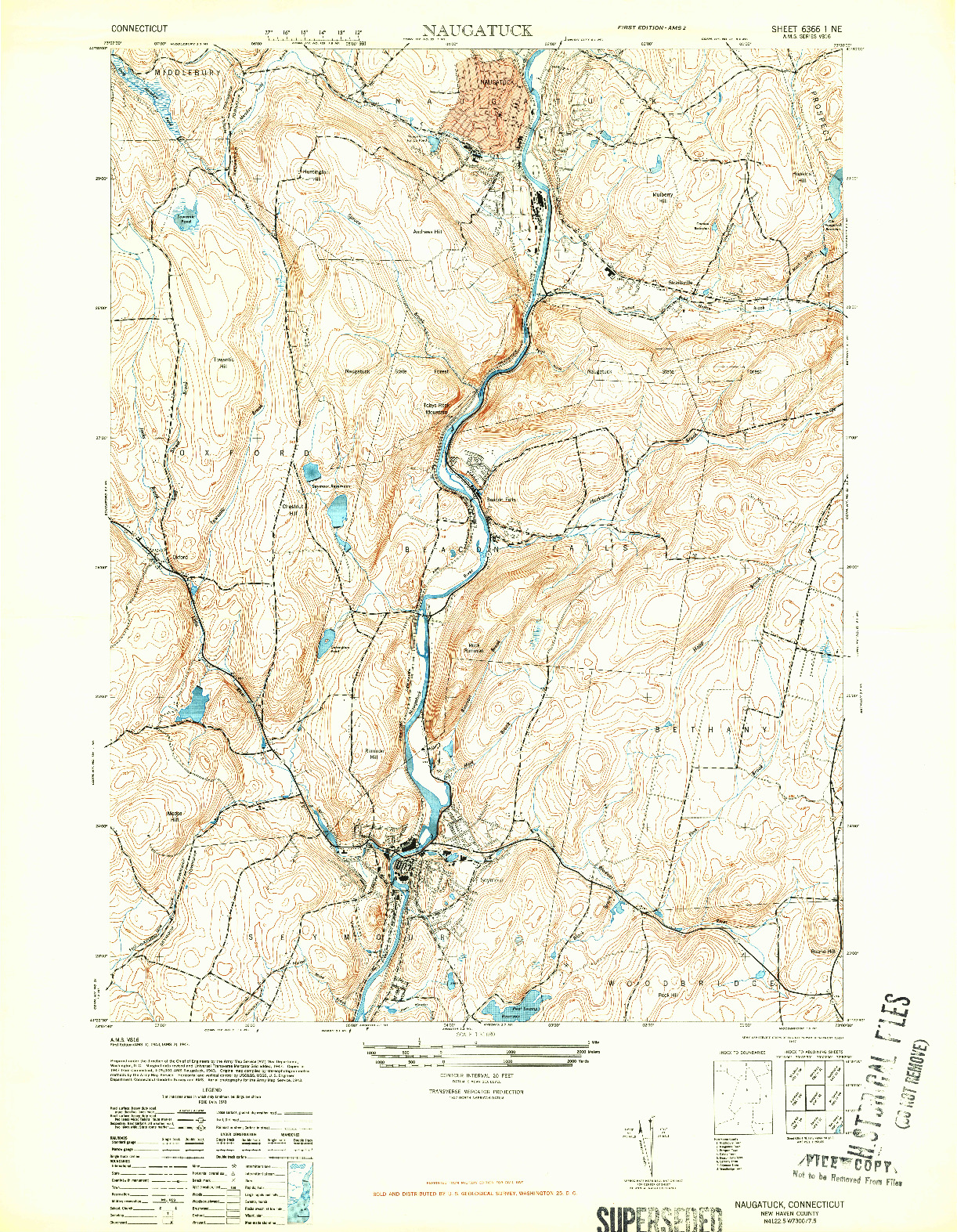 USGS 1:31680-SCALE QUADRANGLE FOR NAUGATUCK, CT 1943