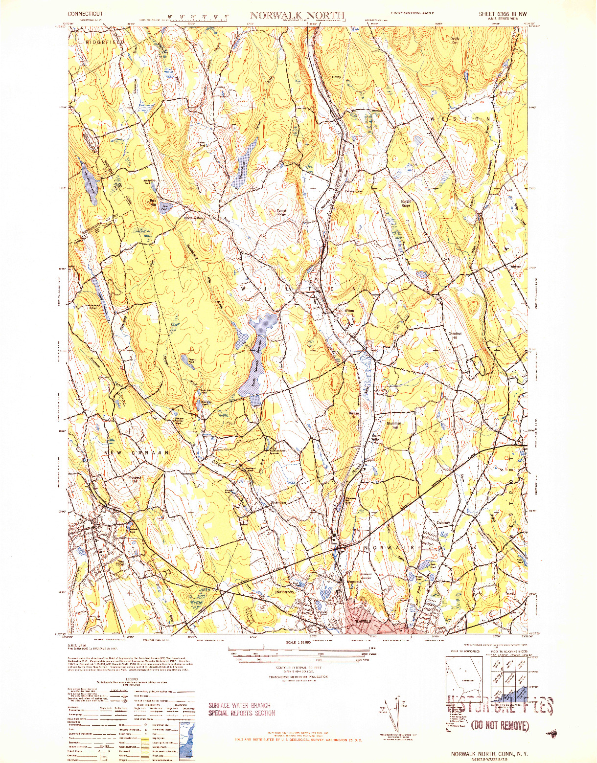 USGS 1:31680-SCALE QUADRANGLE FOR NORWALK NORTH, CT 1943
