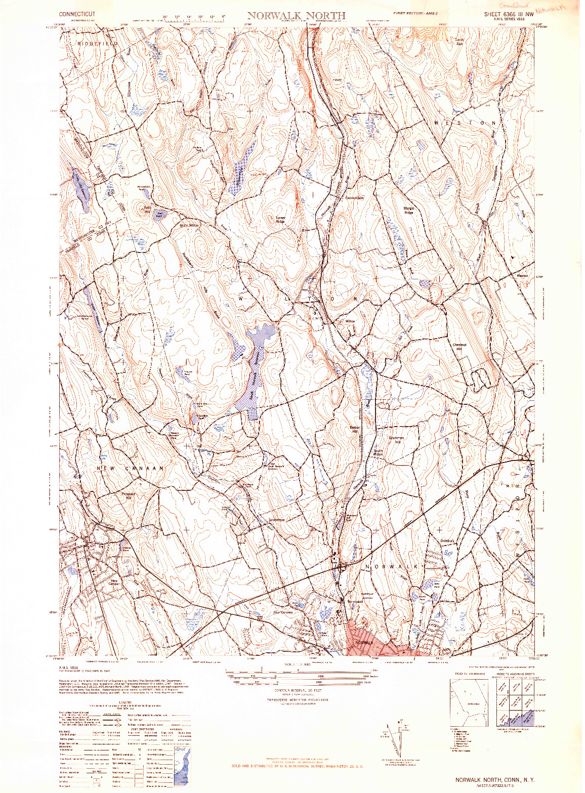 USGS 1:31680-SCALE QUADRANGLE FOR NORWALK NORTH, CT 1943