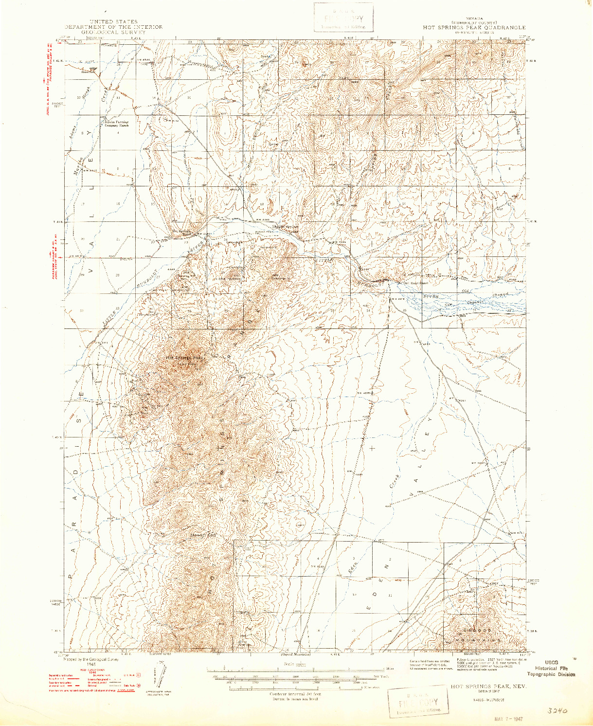USGS 1:62500-SCALE QUADRANGLE FOR HOT SPRINGS PEAK, NV 1947
