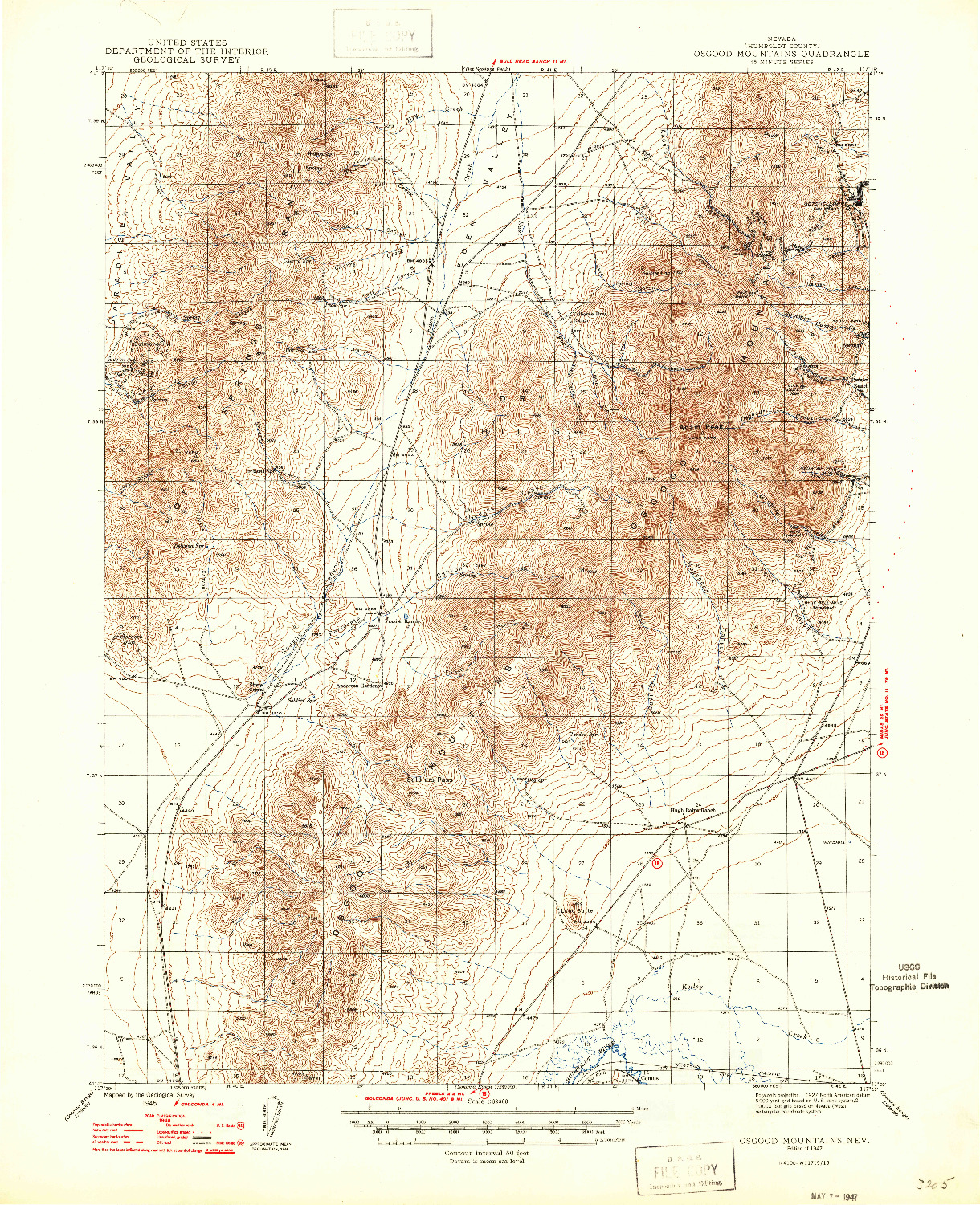 USGS 1:62500-SCALE QUADRANGLE FOR OSGOOD MOUNTAINS, NV 1947