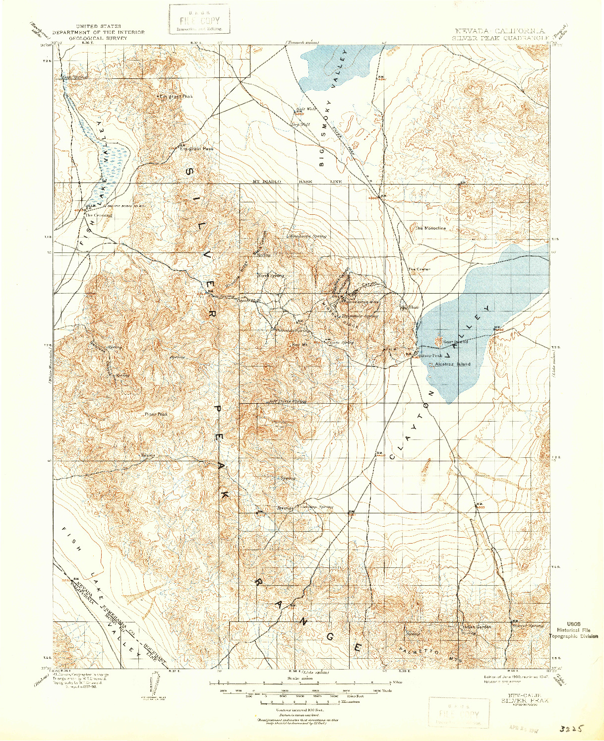 USGS 1:125000-SCALE QUADRANGLE FOR SILVER PEAK, NV 1900