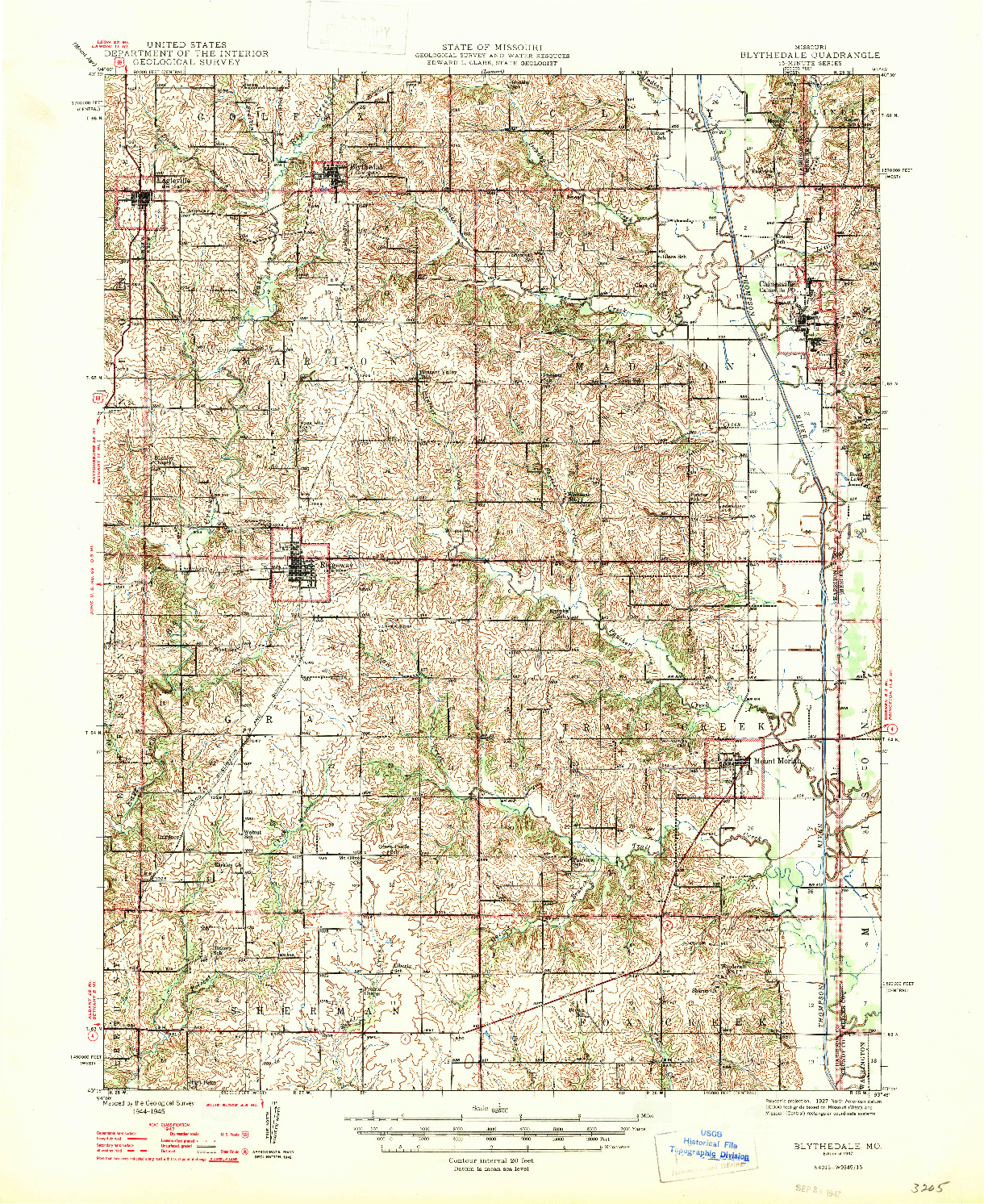 USGS 1:62500-SCALE QUADRANGLE FOR BLYTHEDALE, MO 1947