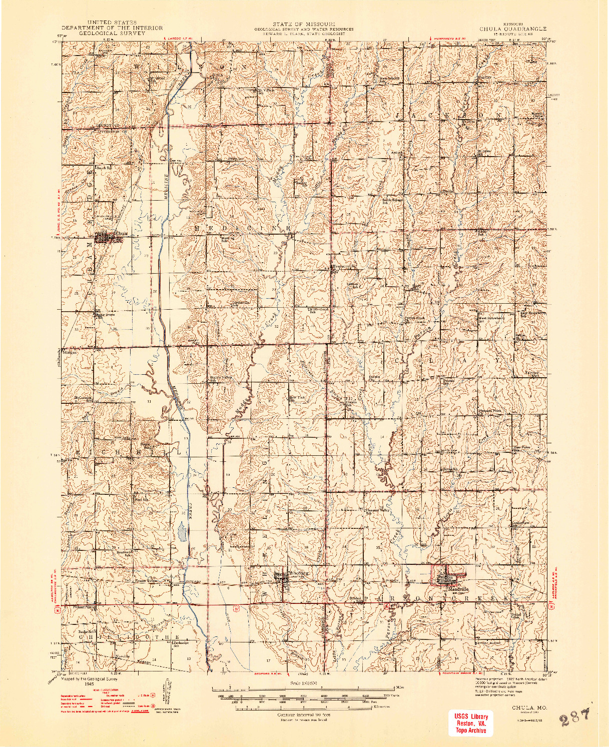 USGS 1:62500-SCALE QUADRANGLE FOR CHULA, MO 1947