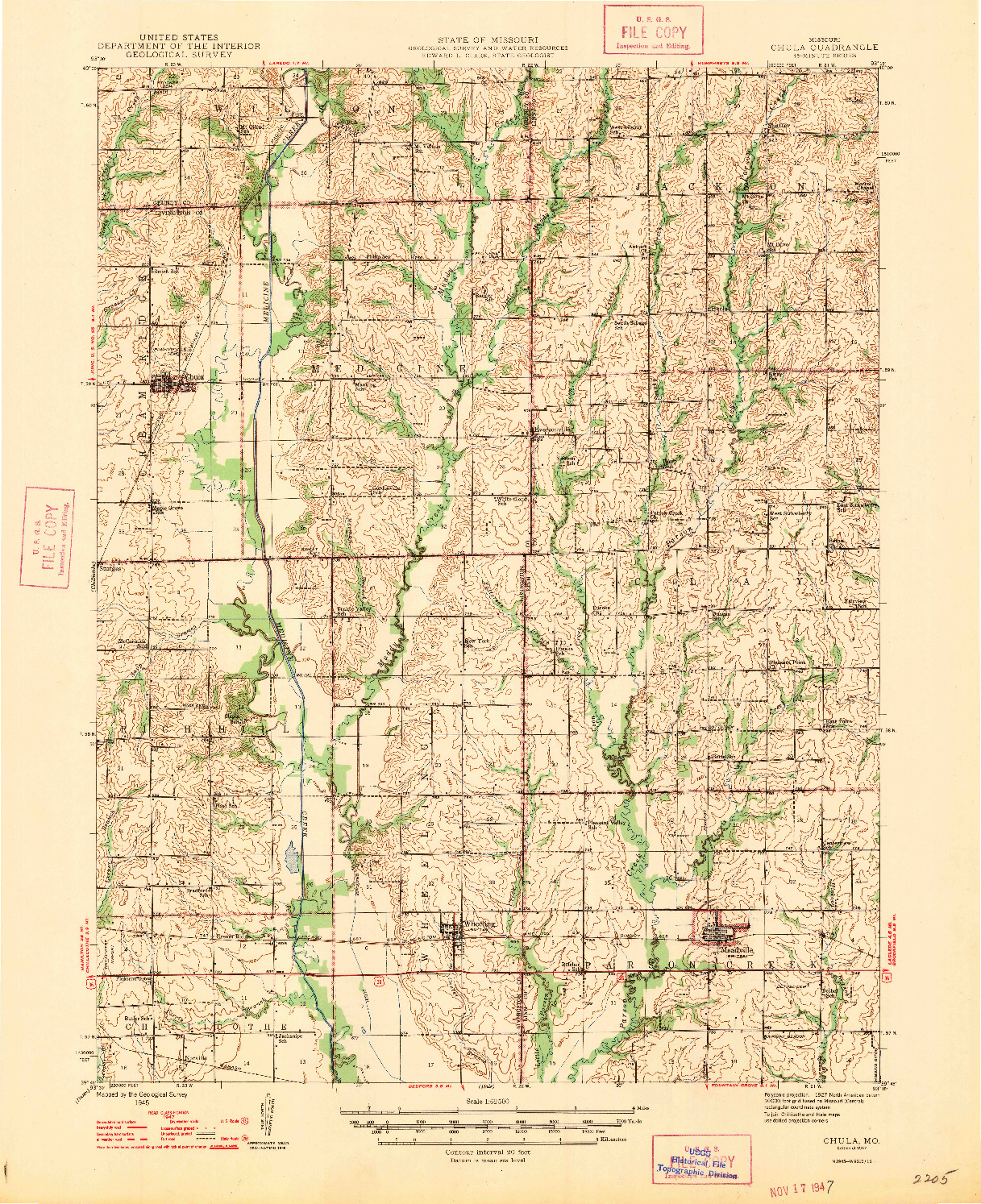 USGS 1:62500-SCALE QUADRANGLE FOR CHULA, MO 1947