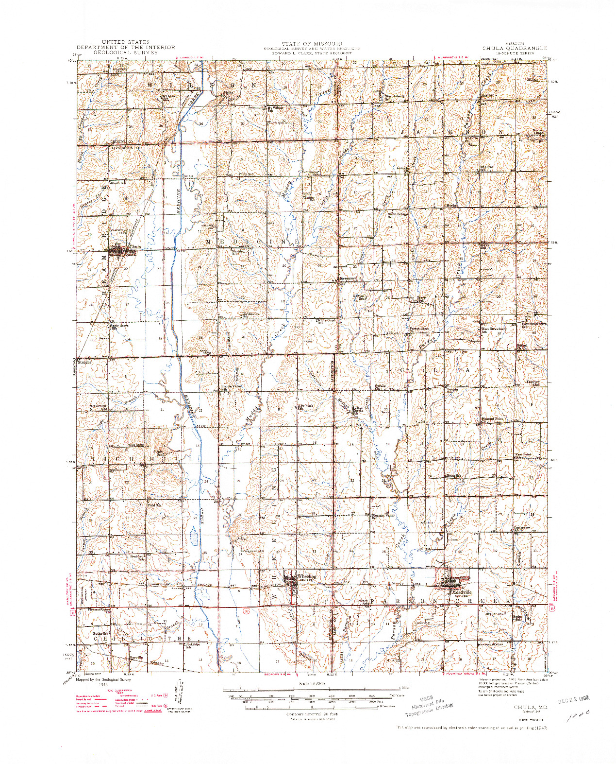 USGS 1:62500-SCALE QUADRANGLE FOR CHULA, MO 1947