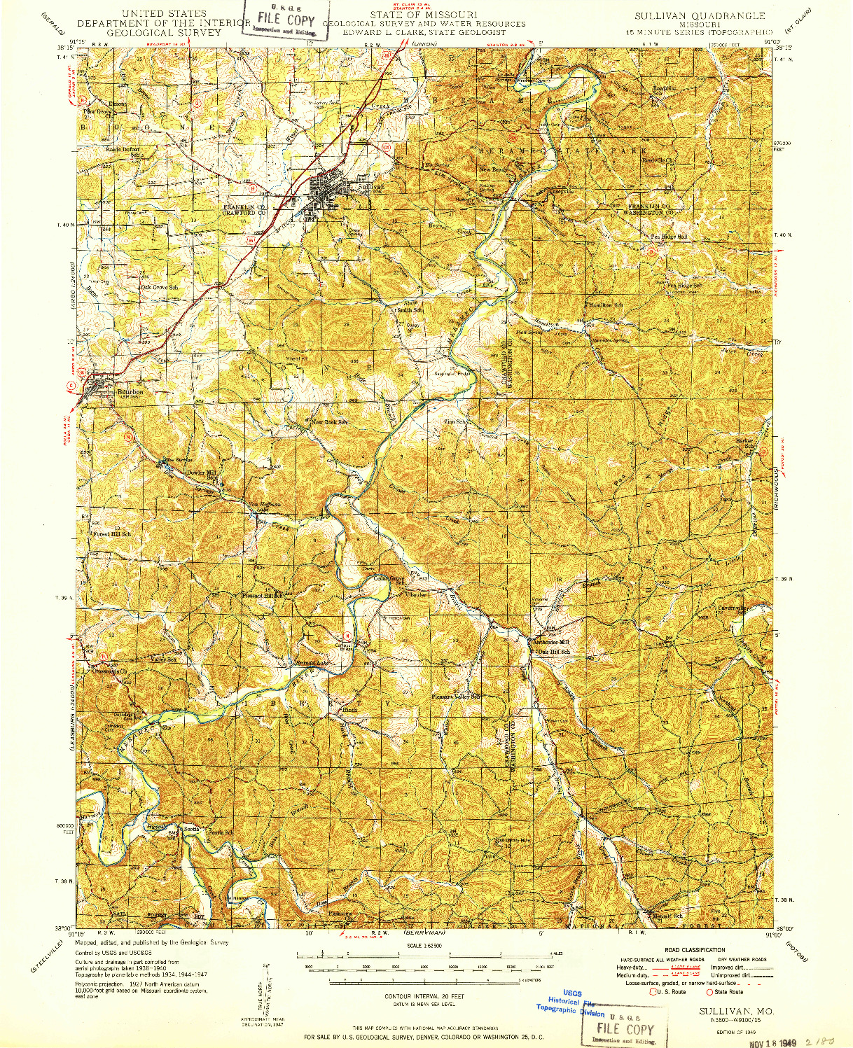 USGS 1:62500-SCALE QUADRANGLE FOR SULLIVAN, MO 1947