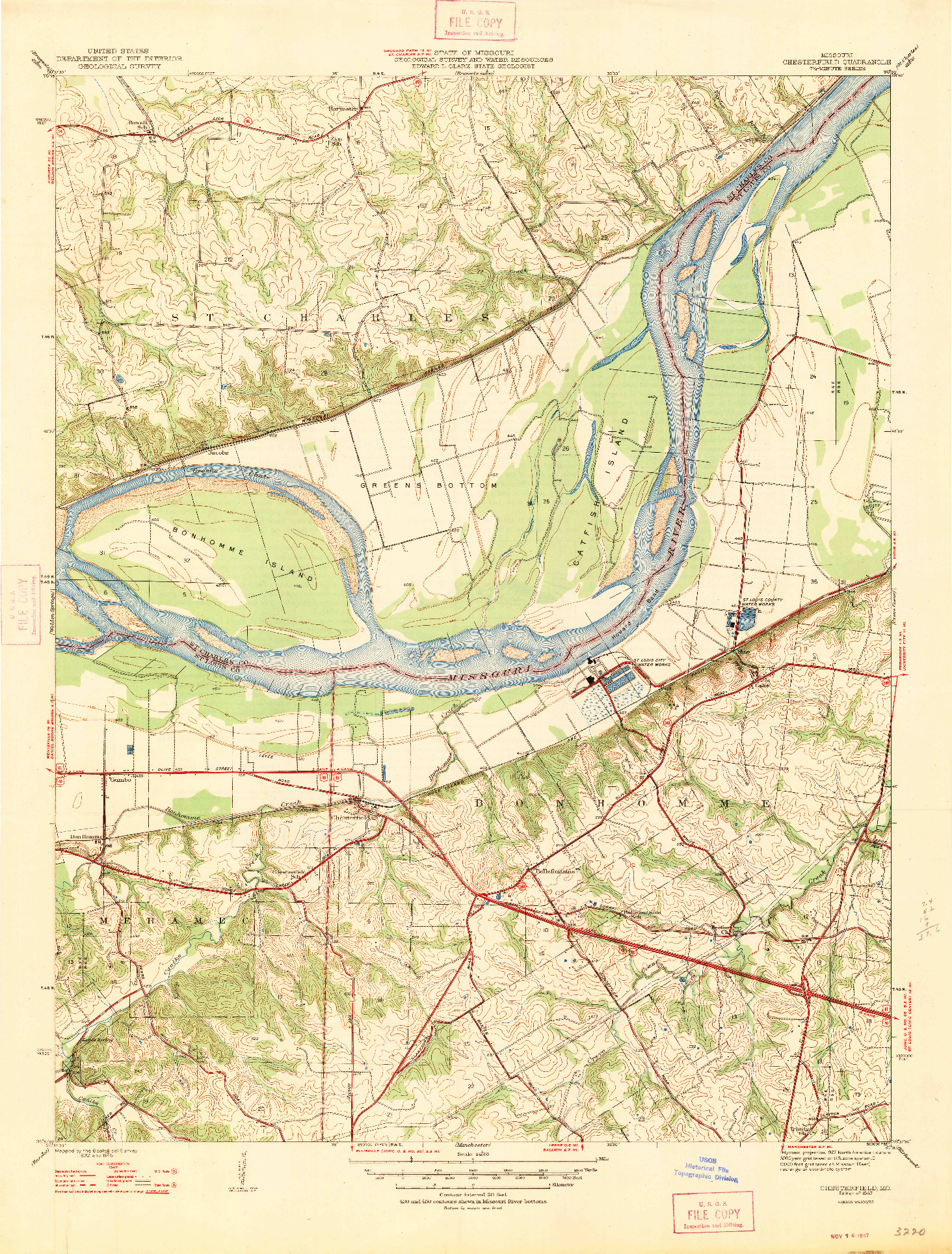 USGS 1:24000-SCALE QUADRANGLE FOR CHESTERFIELD, MO 1947