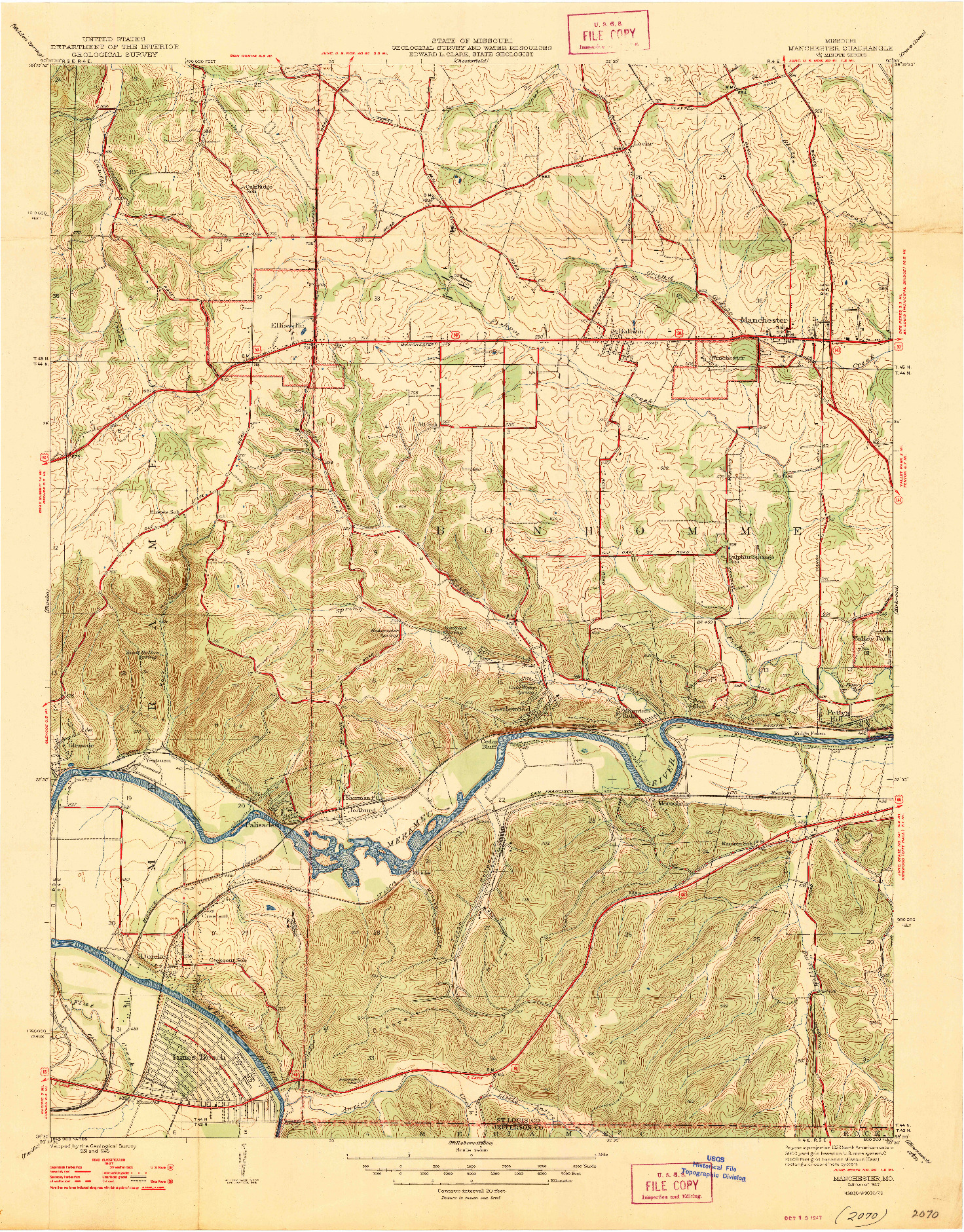 USGS 1:24000-SCALE QUADRANGLE FOR MANCHESTER, MO 1947
