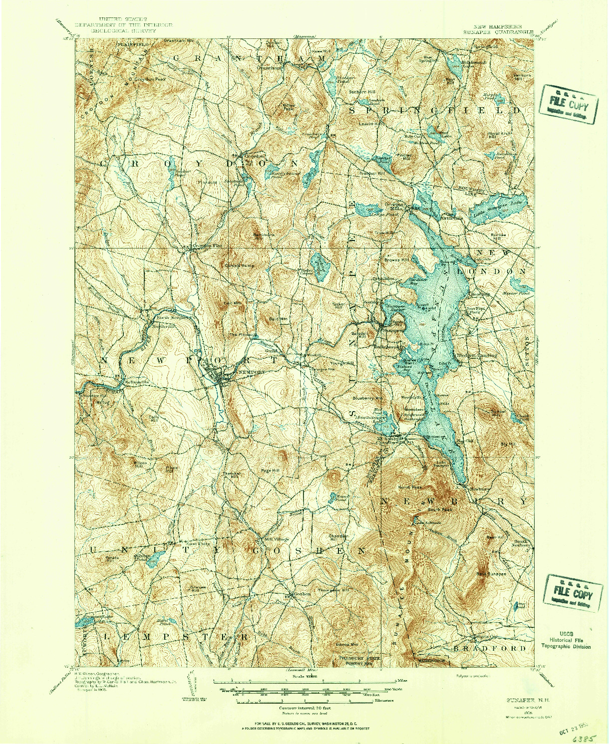 USGS 1:62500-SCALE QUADRANGLE FOR SUNAPEE, NH 1905