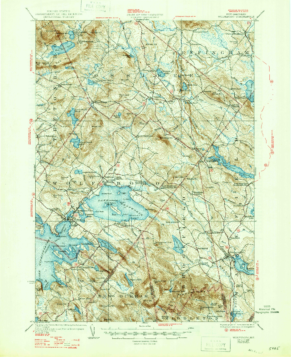 USGS 1:62500-SCALE QUADRANGLE FOR WOLFEBORO, NH 1928