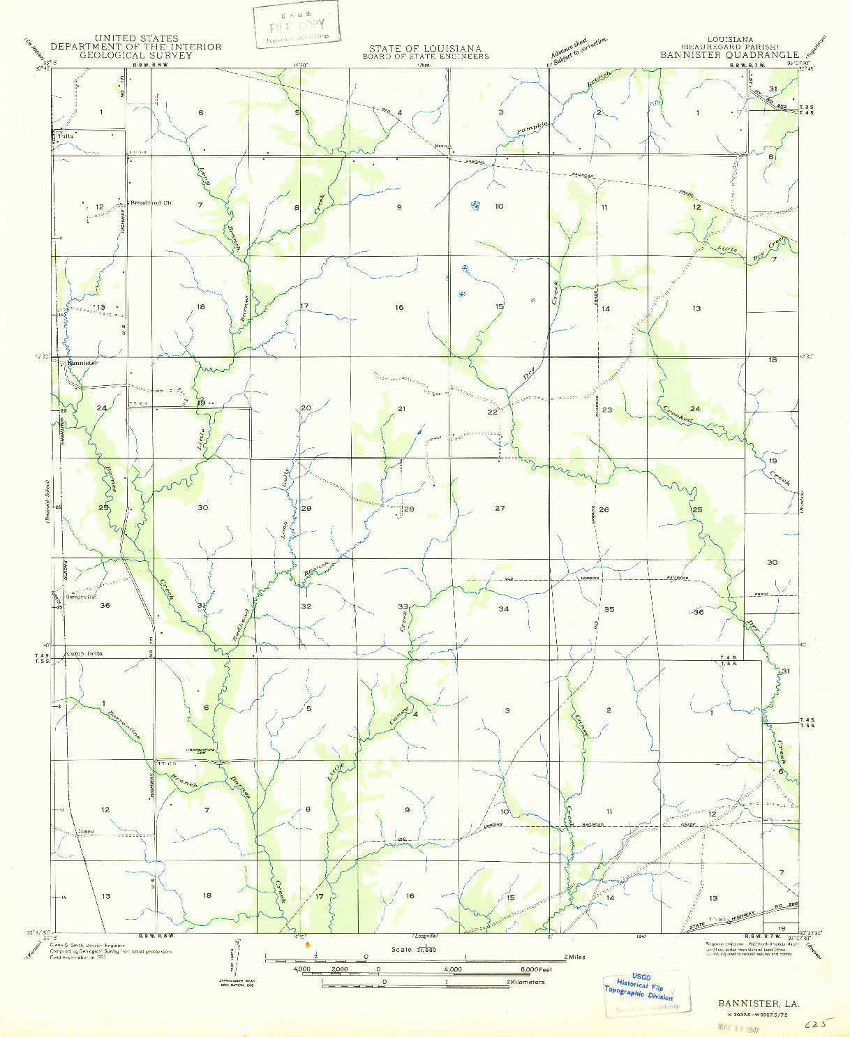 USGS 1:31680-SCALE QUADRANGLE FOR BANNISTER, LA 1947