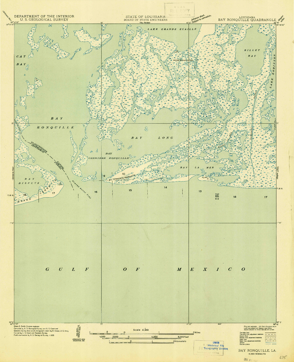 USGS 1:31680-SCALE QUADRANGLE FOR BAY RONQUILLE, LA 1947