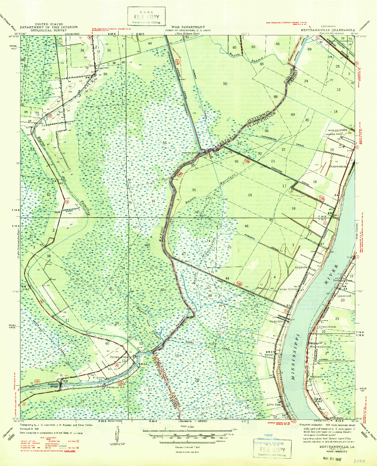 USGS 1:31680-SCALE QUADRANGLE FOR BERTRANDVILLE, LA 1947