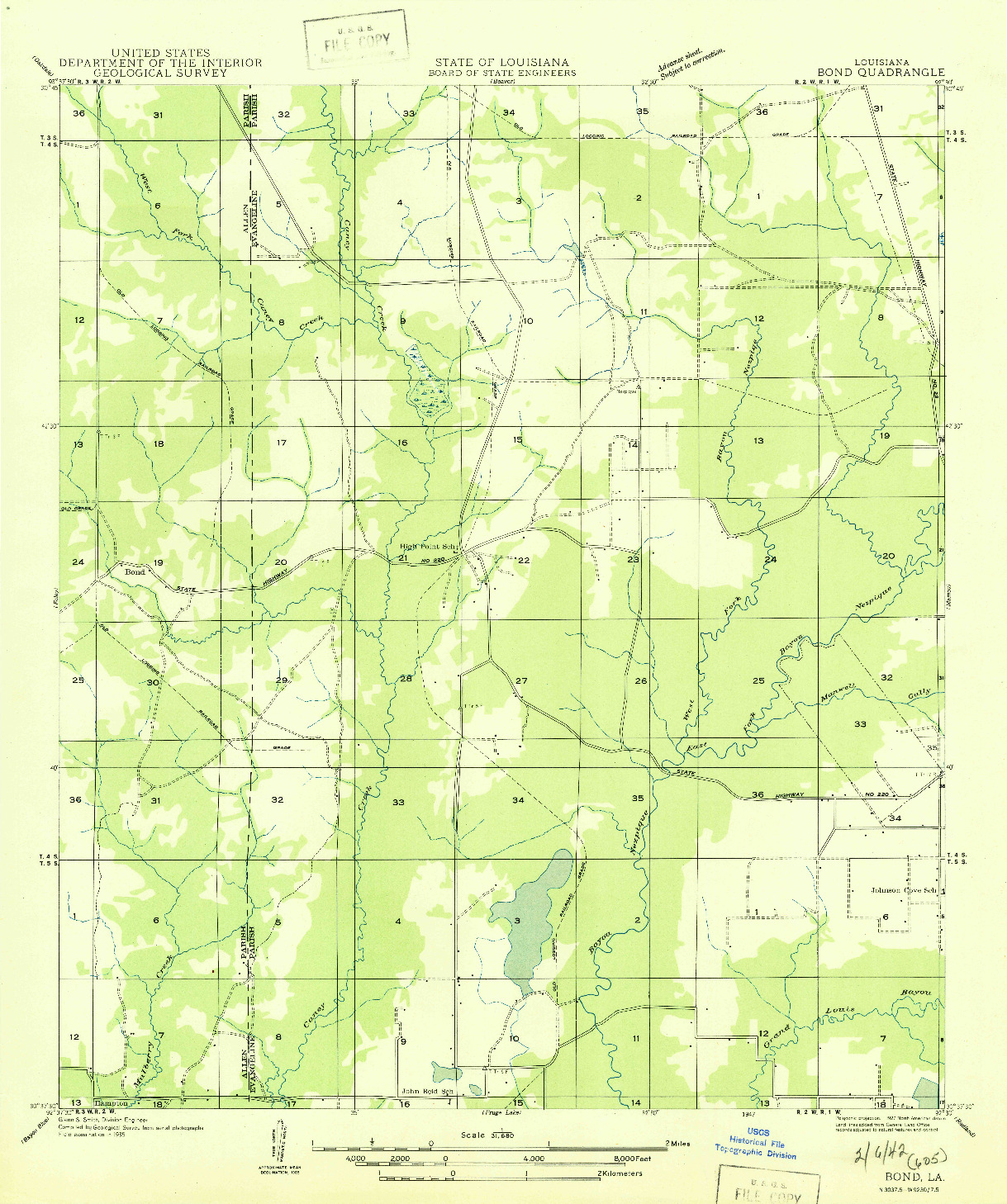 USGS 1:31680-SCALE QUADRANGLE FOR BOND, LA 1947