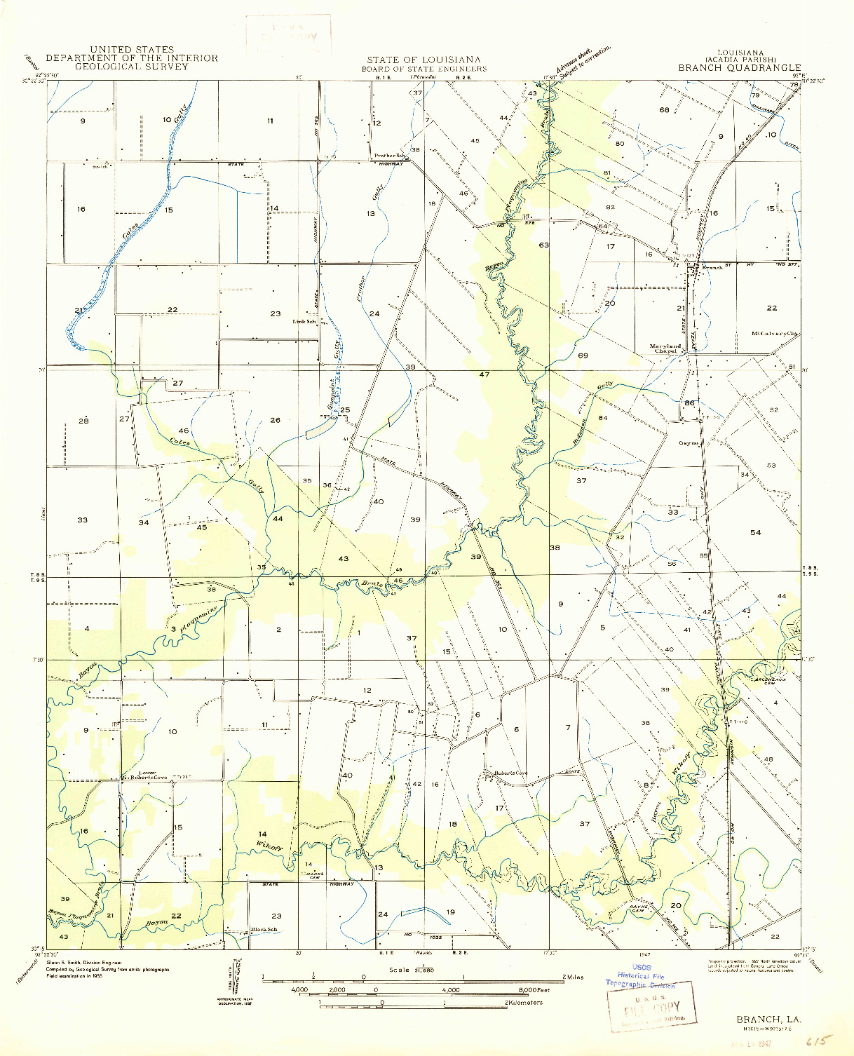 USGS 1:31680-SCALE QUADRANGLE FOR BRANCH, LA 1947