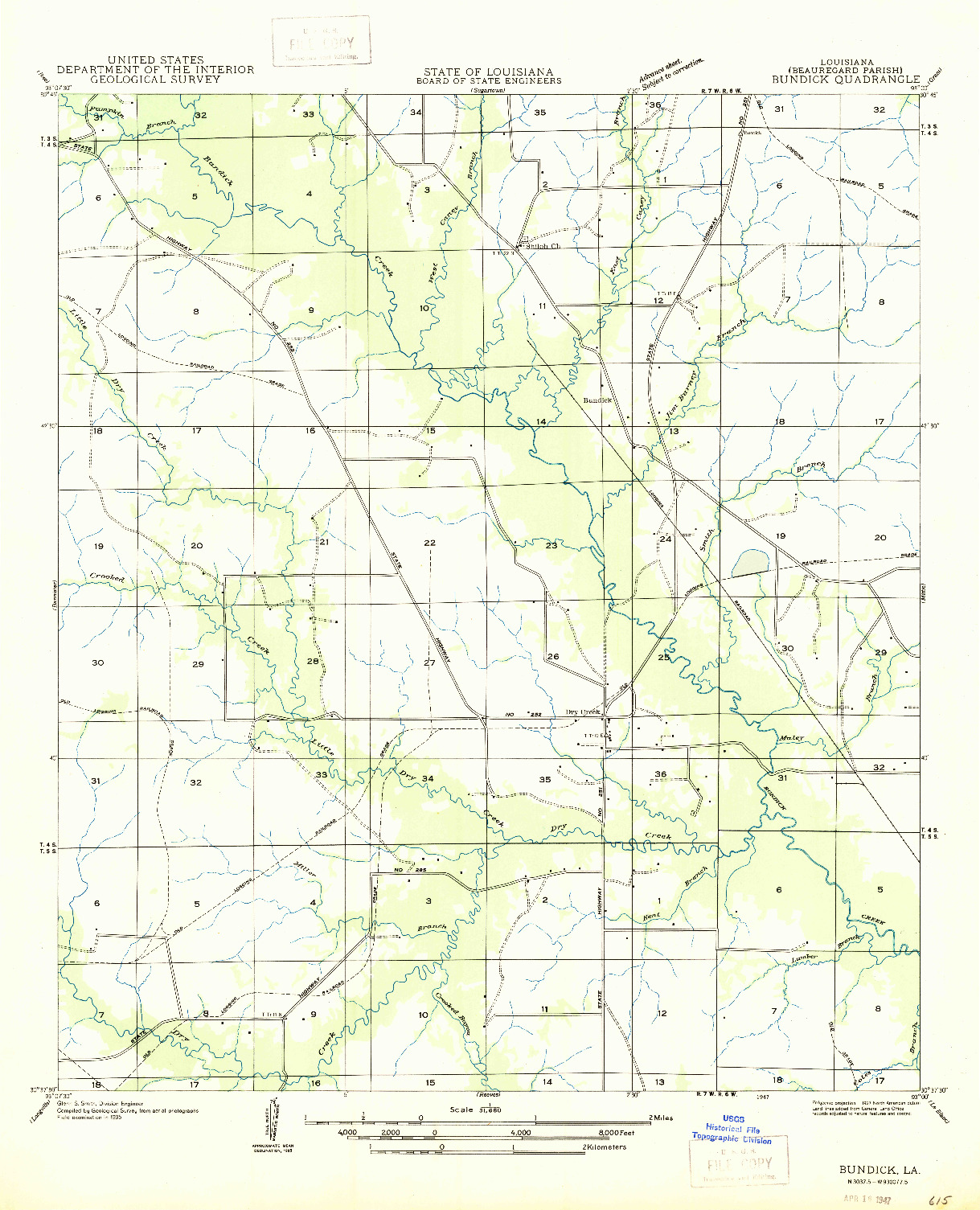 USGS 1:31680-SCALE QUADRANGLE FOR BUNDICK, LA 1947