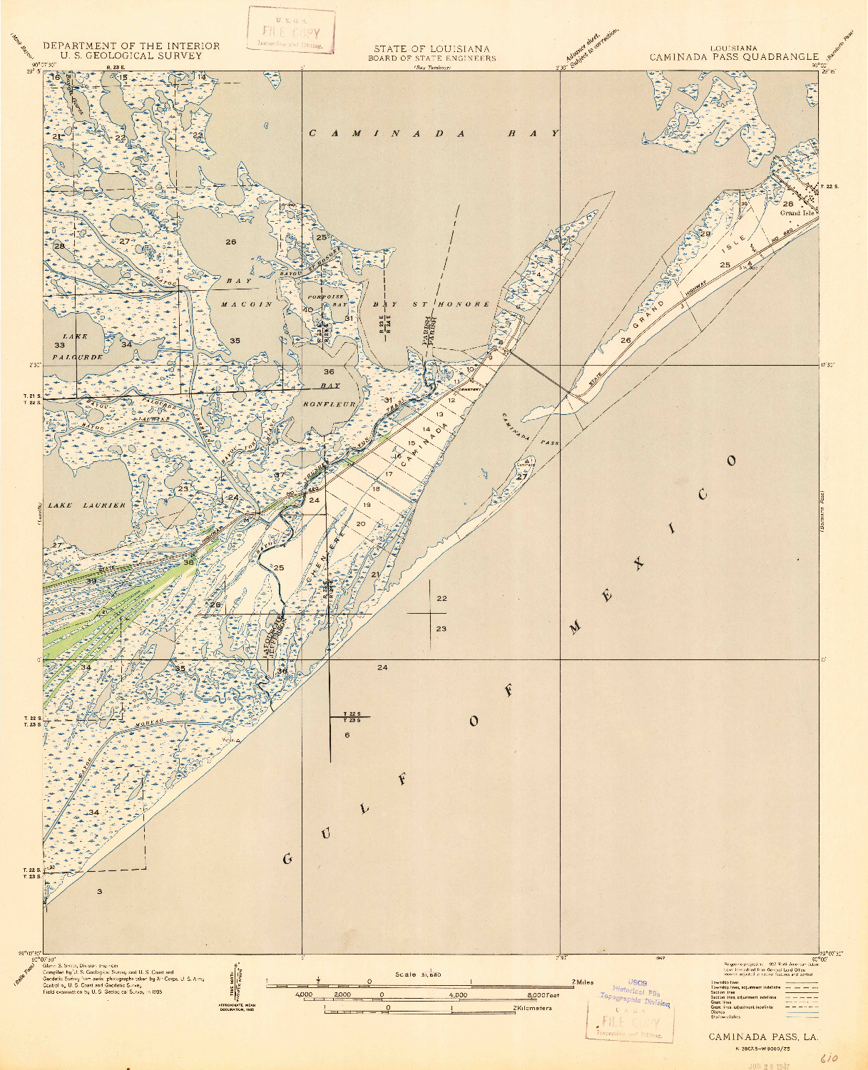 USGS 1:31680-SCALE QUADRANGLE FOR CAMINADA PASS, LA 1947